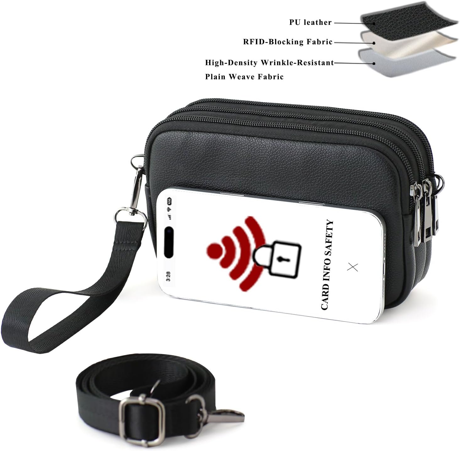 Small Wristlet Wallet for Women, 3-Zip RFID Crossbody Phone Purse - Image 5