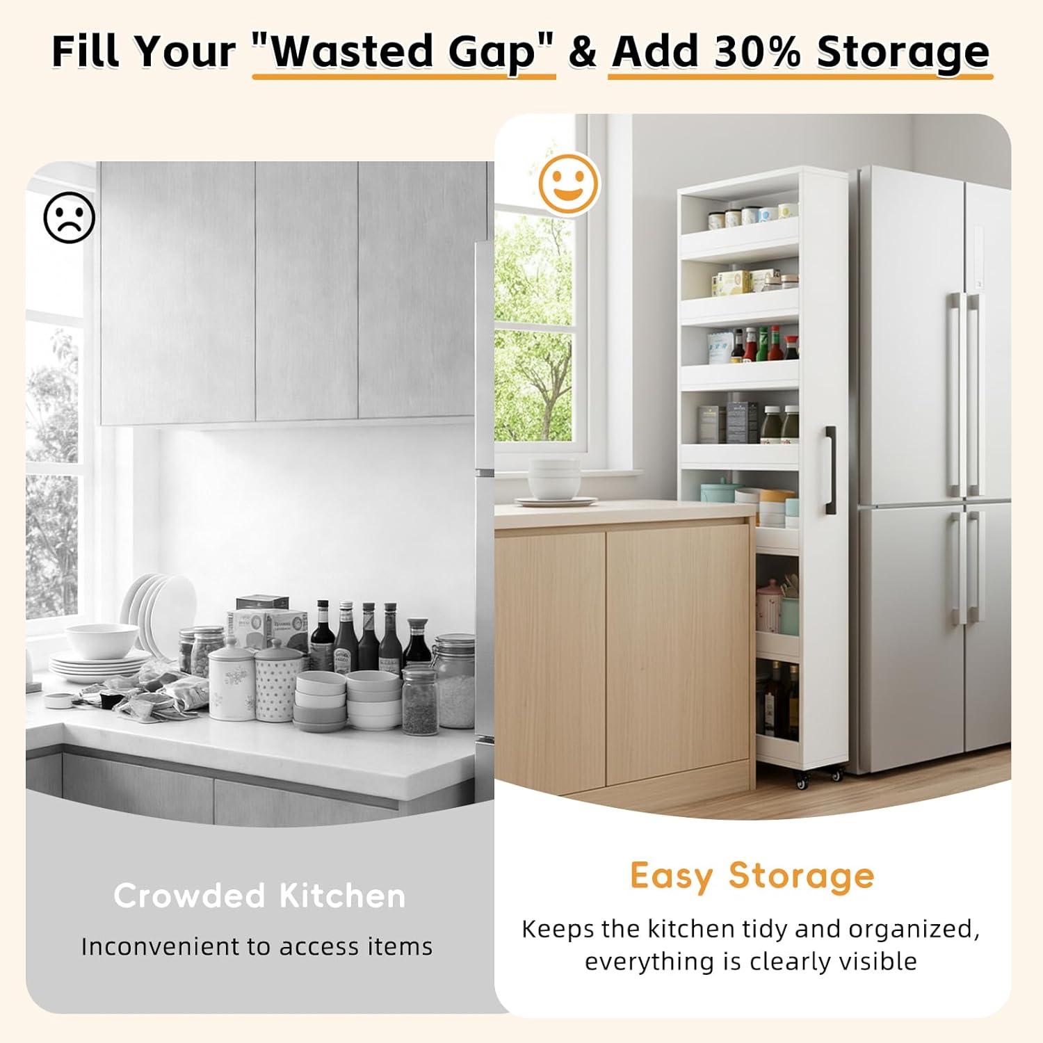 7 Tier Slim Storage Cart with Wheels,Rolling Storage Cabinet,Narrow Spice Rack for Small Spaces,Kitchen,Bakers,Pantry,Dining Room