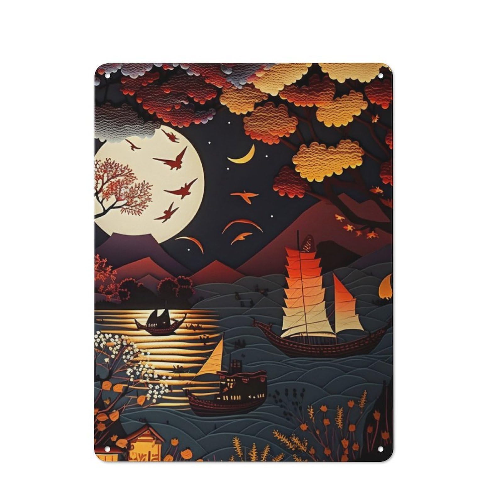 Junmoney Abstract Moonlight Metal Sign 40X30cm With For Workshop Wall, Rustic Decor, For Collectors Decorating Workshops And Hobby Rooms