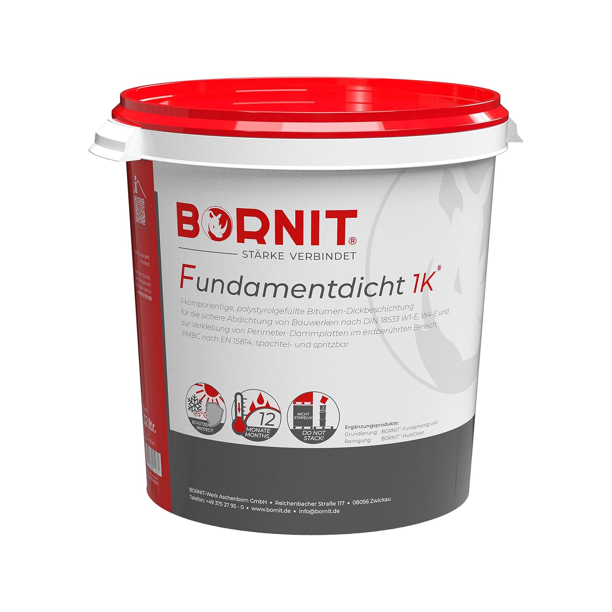 BORNIT Fundamentdicht Bitumen Dichtmasse wasserdicht [gemäß DIN18533] 32L | Dichtschlämme Bitumen Dickbeschichtung Haus Garage Dichtmasse außen Wasserdichte Beschichtung Bauwerksabdichtung Keller