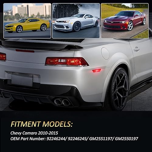 Miniatura 4 de D-Lumina Chevy Camaro - Luces de marcador laterales ahumadas para Camaro 2010 2011 2012 2013 2014 2015, parachoques trasero rojo marcador luz