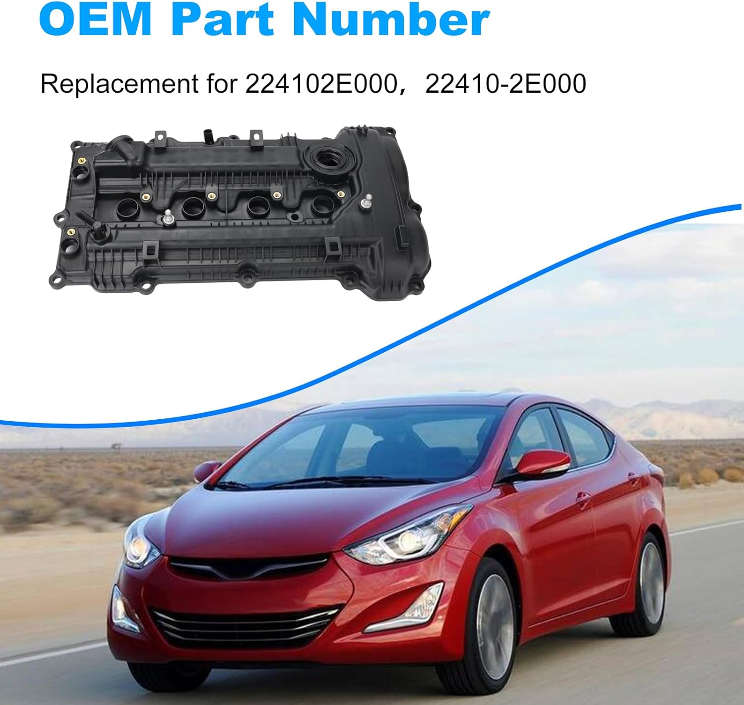 WATERWICH Valve Cover with Gasket Compatible with Hyundai Elantra 2011-2016, Elantra Coupe 2013, Elantra GT, Kia Soul 2012-2013 1.8L 2.0L Replacement for 224102E000 22410-2E000