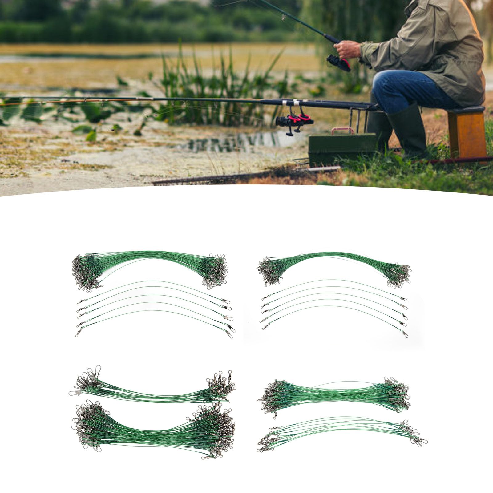 20/100 Terminali Da Pesca In Acciaio Inox FREGITO - Con Girelle E Clip, 14 Kg, Varie Lunghezze 15-30 Cm, Per Acqua Salata