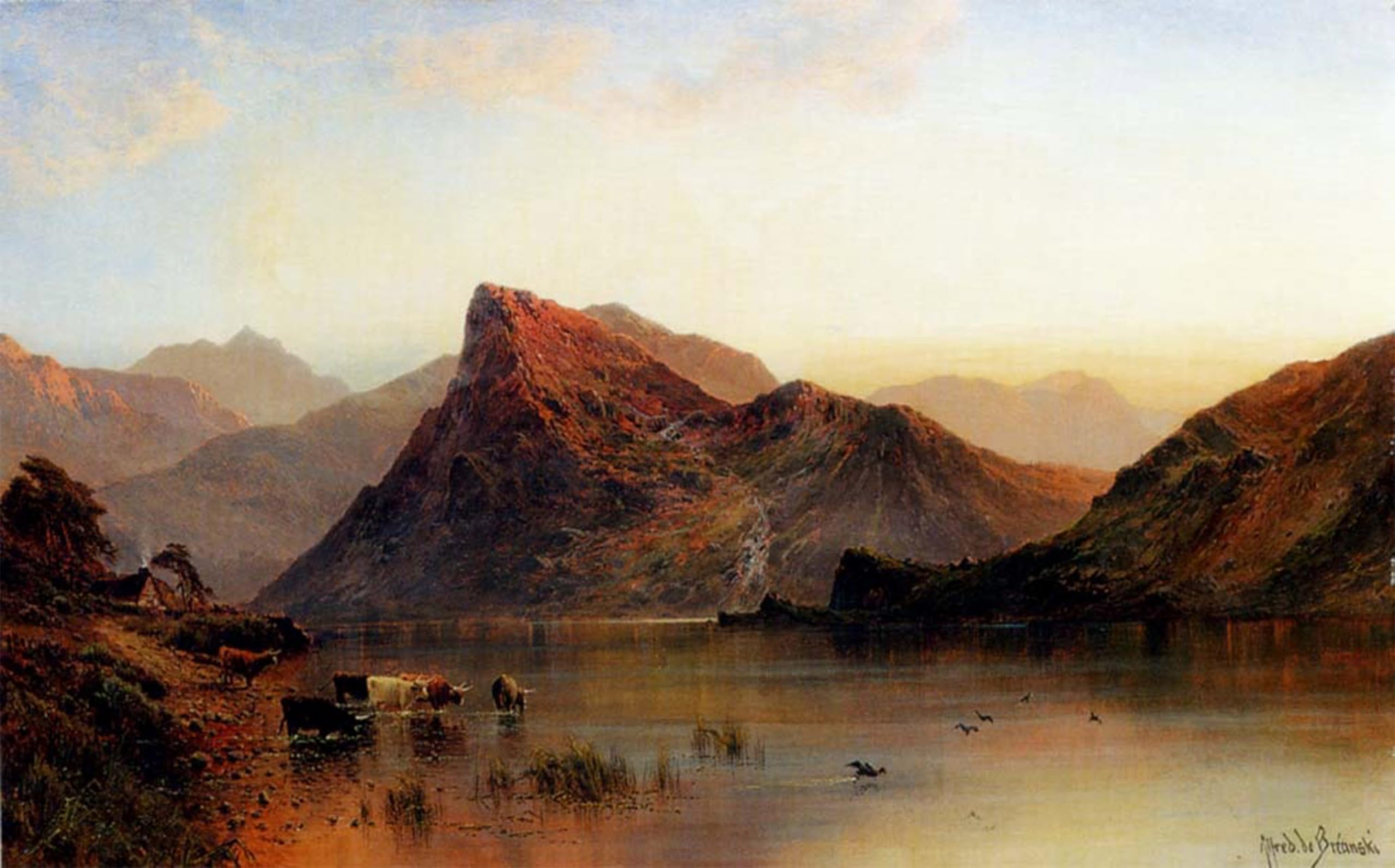 ARTXLXXBN Famous Art Print Poster Vintage Wall Art The Glydwr Mountains Snowdon Valley Wales Alfred de Breanski Snr Canvas Art Poster for Home Decor 60x90cm