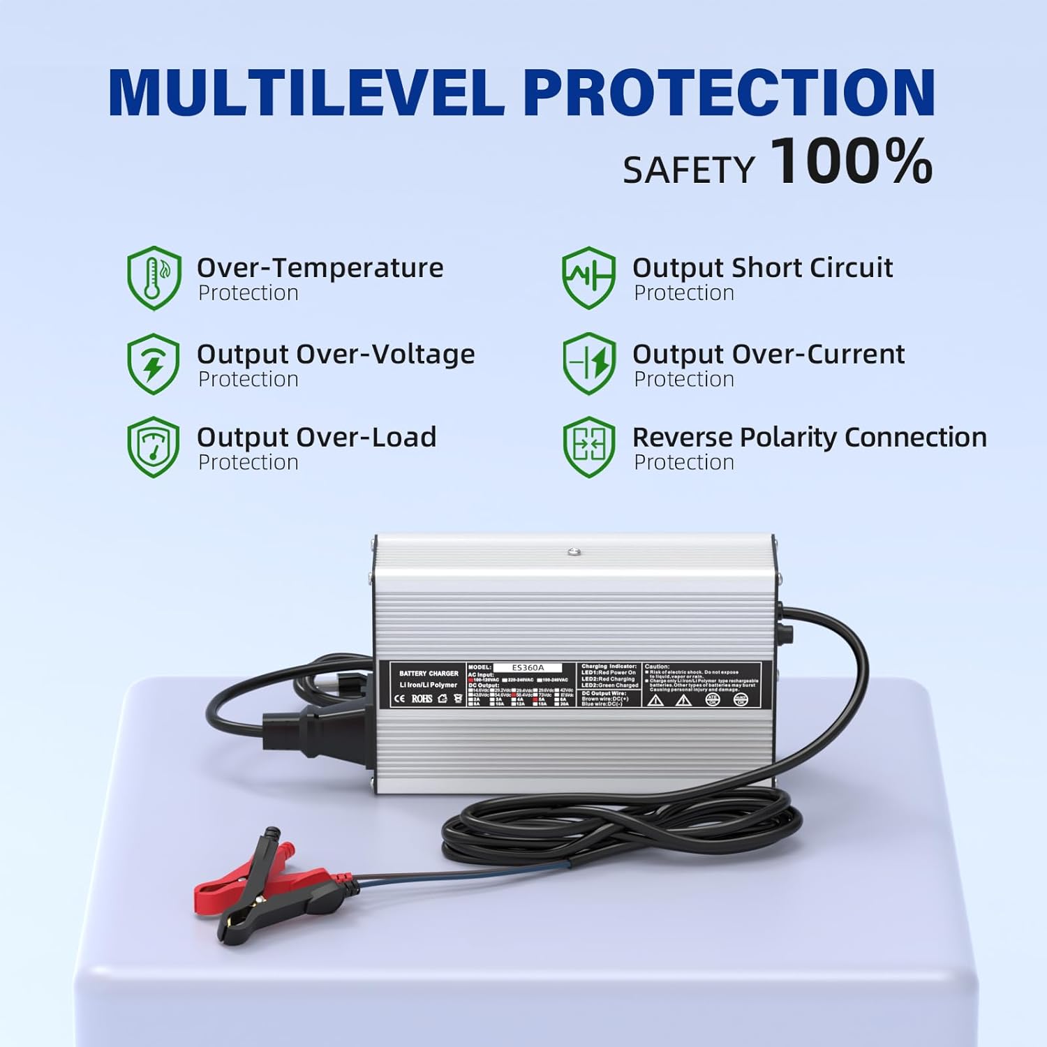 58.4V 5A, AC-DC Battery Charger, Dedicated Best Solution for 48V Lithium Iron Phosphate, LiFePO4 Battery Recharging, Support Charging Solar Off-Grid, Golf Cart (58.4V 5A Charger-Silvery) - Image 2