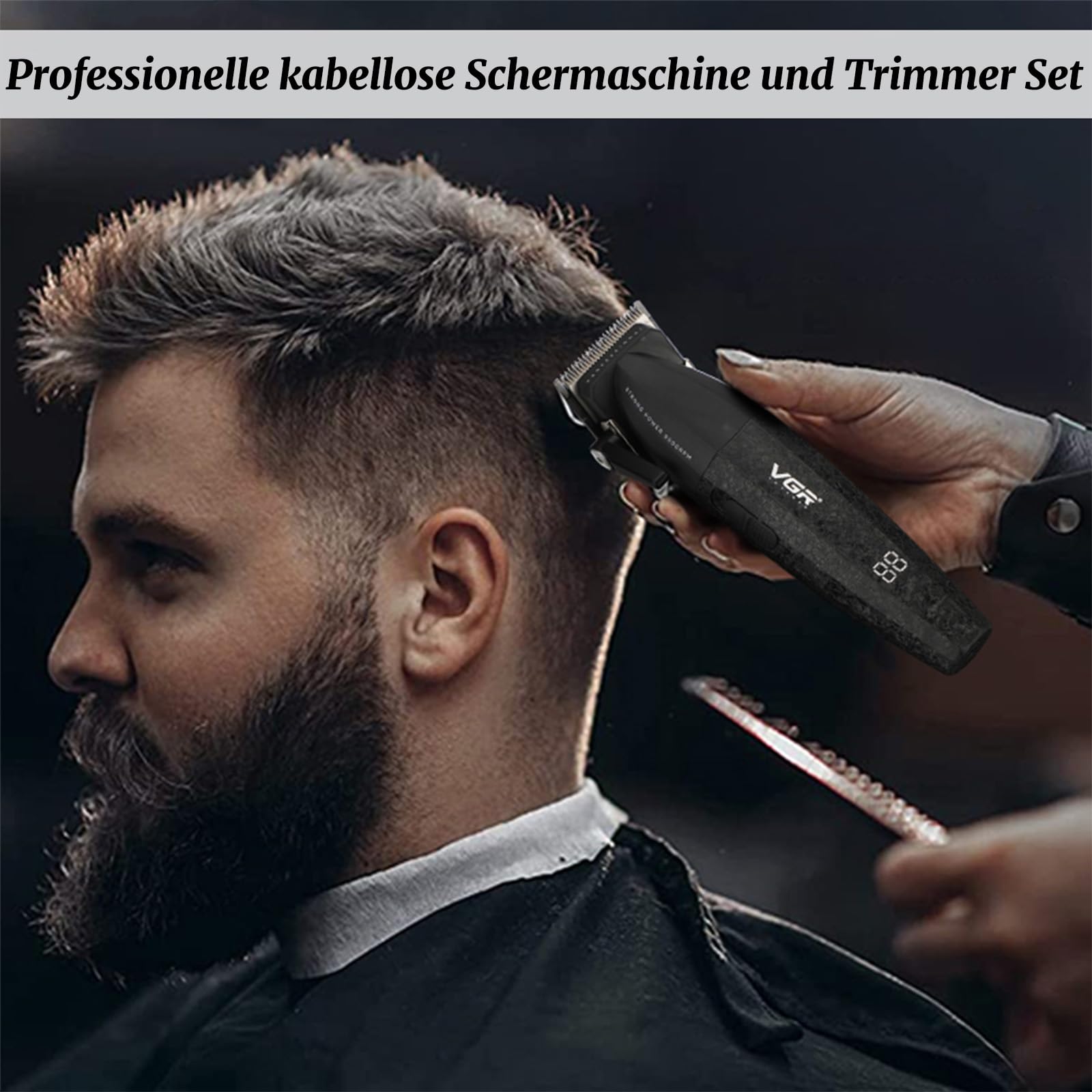 VGR 640 S3 3 IN 1 Haarschneidemaschine für Herren, Profi Haarschneider Haartrimmer und Folienrasierer Set, Kabellose Friseur Set mit LED-Anzeige für den Friseur- und Heimgebrauch, Schwarz