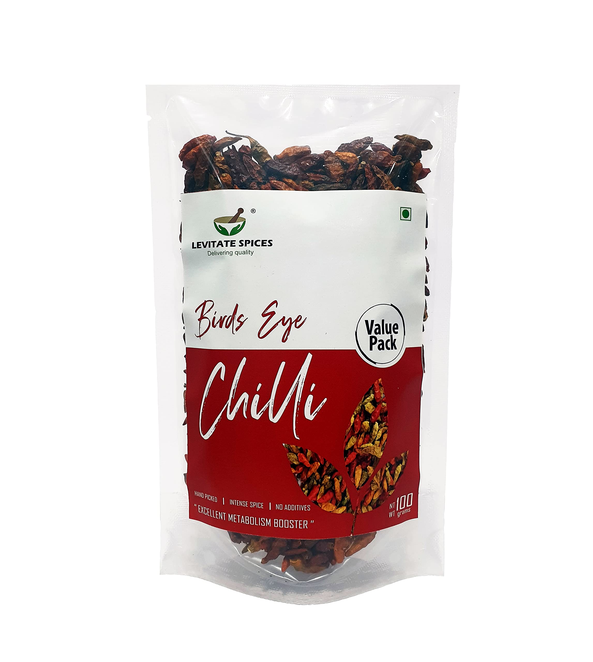 LEVITATE SPICES Birds Eye Chilli | Value Pack | Dried | Kanthari Mulaku | Thai Chilli | Jeerige Menasu (100 Grams)