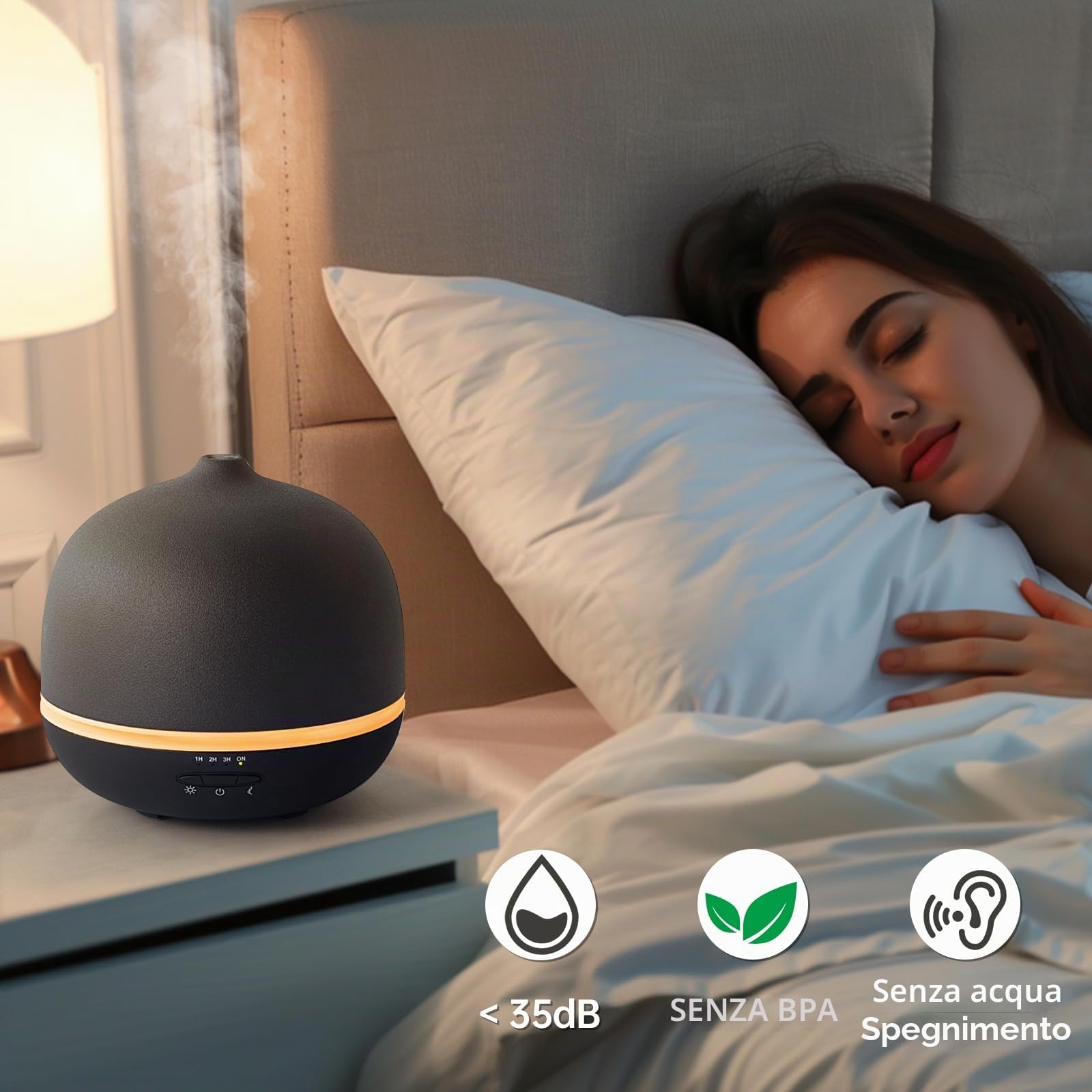 JESMAY Diffusore di aromi in ceramica per oli essenziali, 500 ml, umidificatore nero, striscia di luce ambientale a 7 colori, con timer, spegnimento automatico anidro