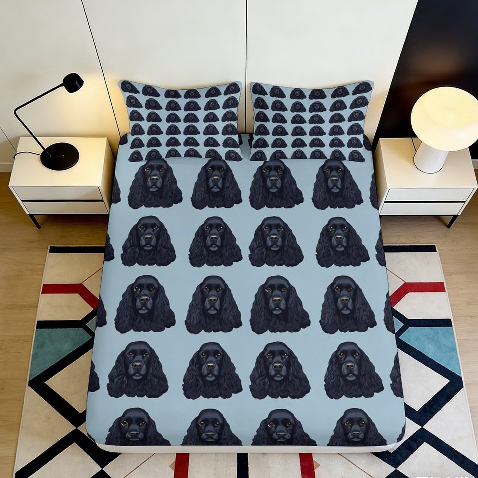 Uynsixtme Style-9 3D Printed Cartoon Dog Fitted Sheet Microfiber Deep Pocket Non-Slip Cartoon Dog Mattress Fitted Cover For Bedroom Bedding 140X200x25cm