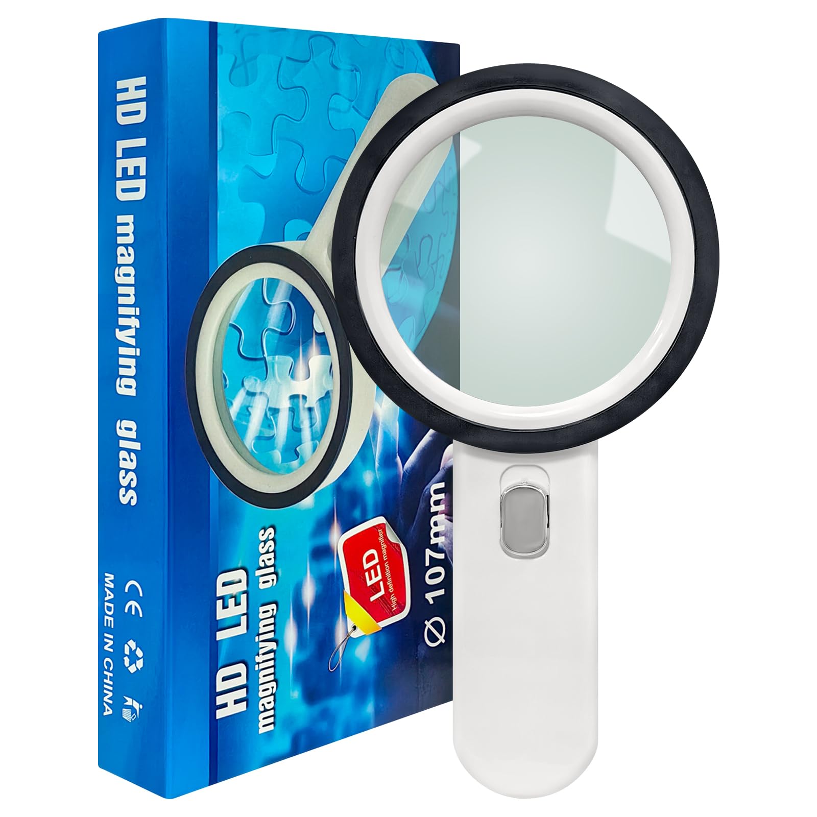 Honphier White Magnifying Glass With Lights 12 Led 30X Handheld Illuminated Lighted Magnifier For Macular Degeneration, Seniors Reading, Soldering, Inspection, Coins, Jewelry, Exploring
