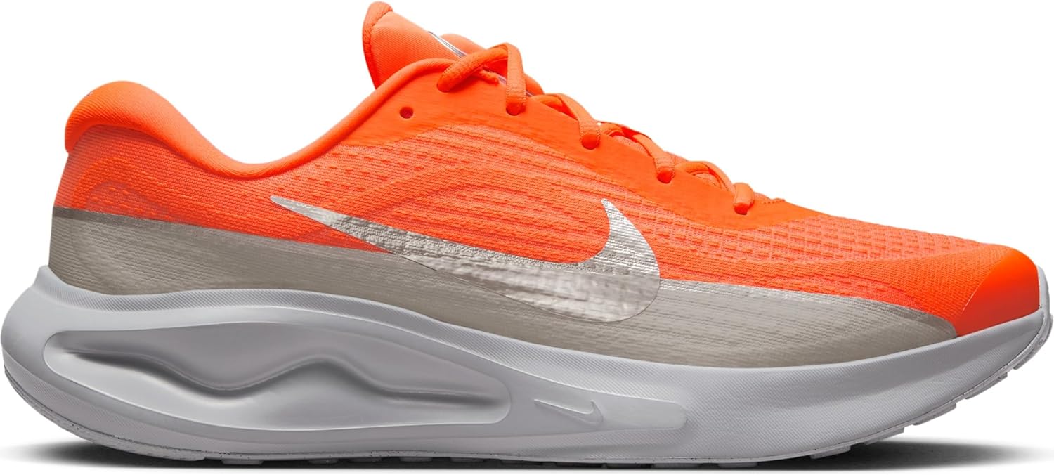 Nike Journey Run PRM Men's Road Running Shoes (HQ2936-800, Hyper Crimson/Wolf Grey/Safety Orange/Metallic Silver) Size 10