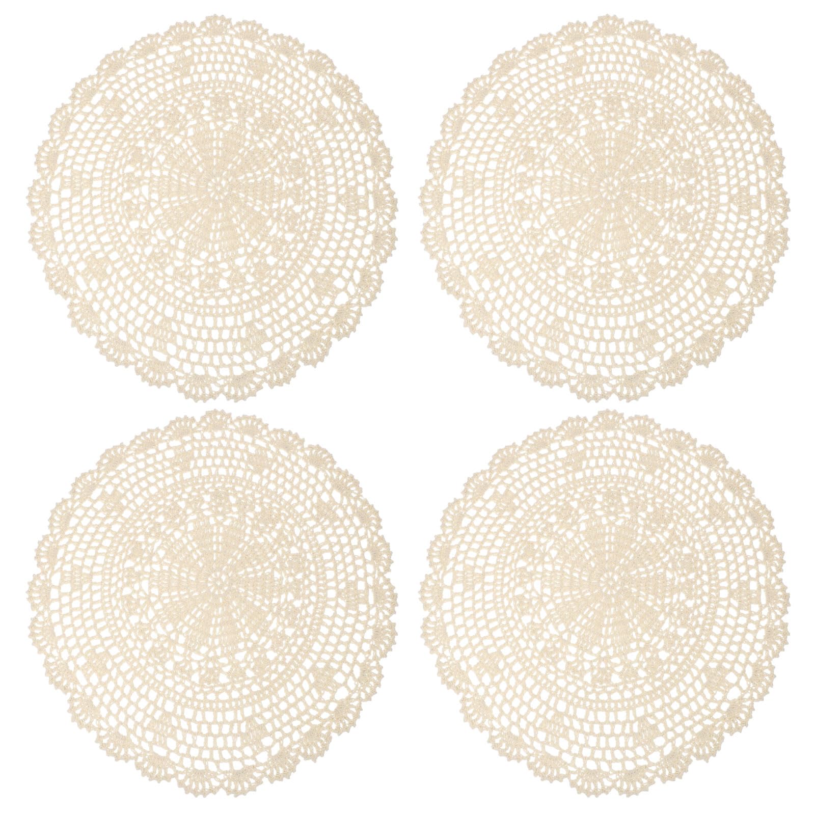 Napperon rond en dentelle beige de 30,5 cm pour centre de table bohème chic | Lot de 4