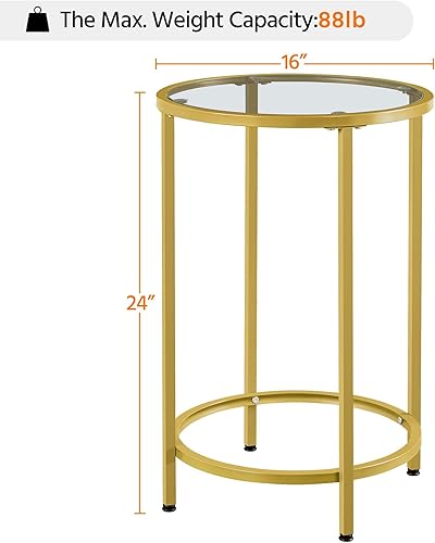 Miniatura 3 de Topeakmart Mesa auxiliar redonda de cristal con marco de metal, almohadillas protectoras para los pies para sala de estar, balcón, dormitorio