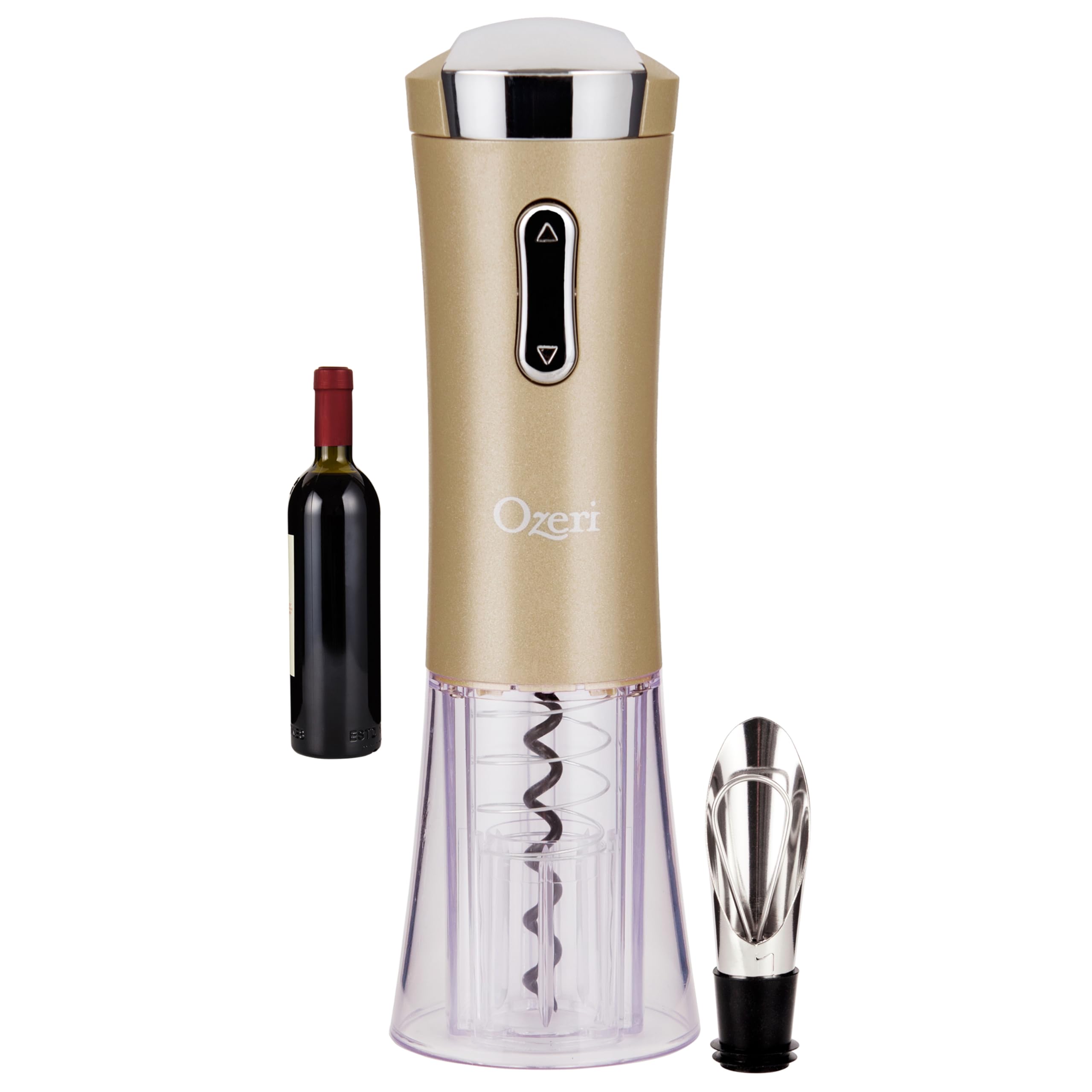 Ozeri Nouveaux II - Abridor de vino eléctrico con cortador de aluminio, vertedor de vino y tapón