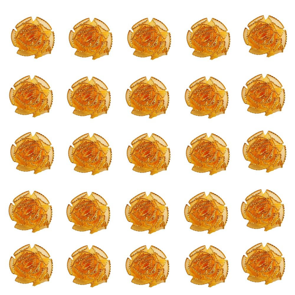 20PCS Orange Sewing Flowers 3cm Mini Fabric Flower Heads with Gold Edge Sewing Fabric Appliques for DIY Crafts Clothing Decoration