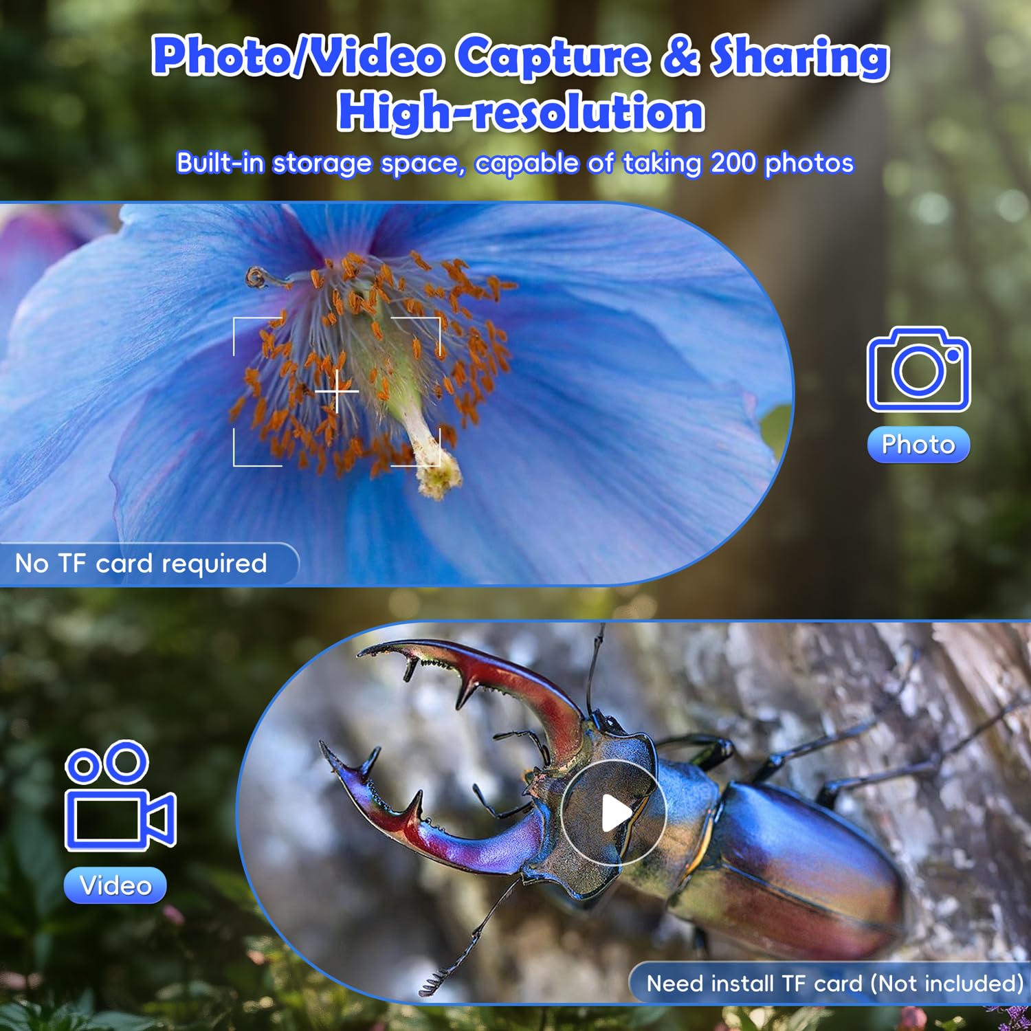 Microscopio para Niños, Ahalfcit Microscopio Digital con Pantalla HD IPS 2.4", 1000X Microscopio Niños Portátil, Juguete Exploración Natural, Regalo Stem para Niños 3-12 Años (Azul)