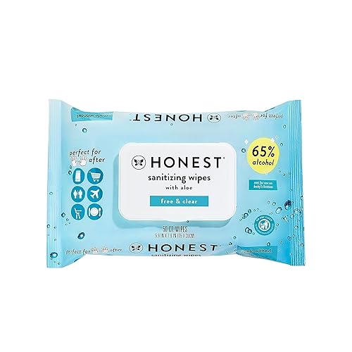 Miniatura 8 de The Honest Company Toallitas desinfectantes con alcohol  Mata el 99% de los gérmenes, hechas con aloe  Sin perfume, 50 unidades (1 paquete)