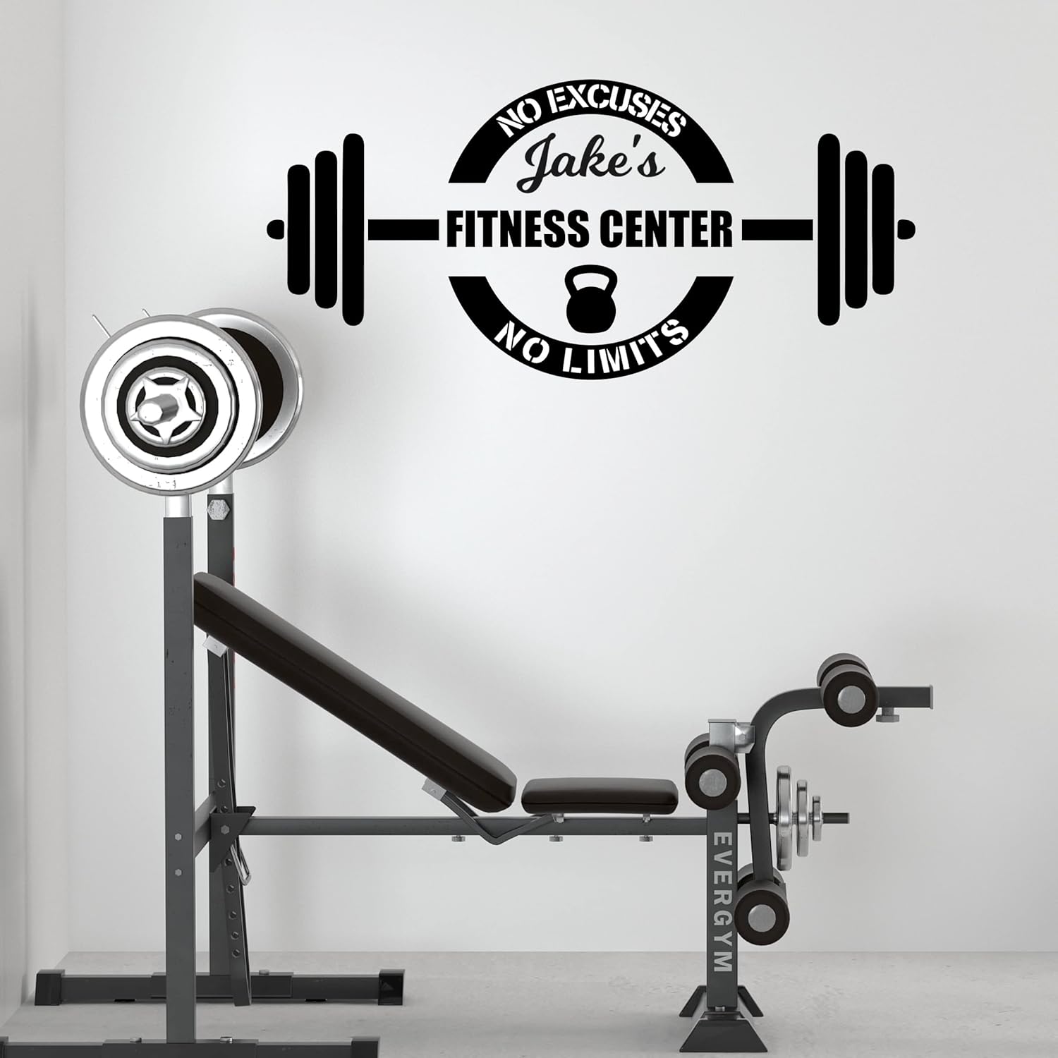 Personalized Home Gym Wall Decal, Custom Fitness Room Décor, No Excuses No Limits Quote, Choose from 30 Colors & Several Sizes
