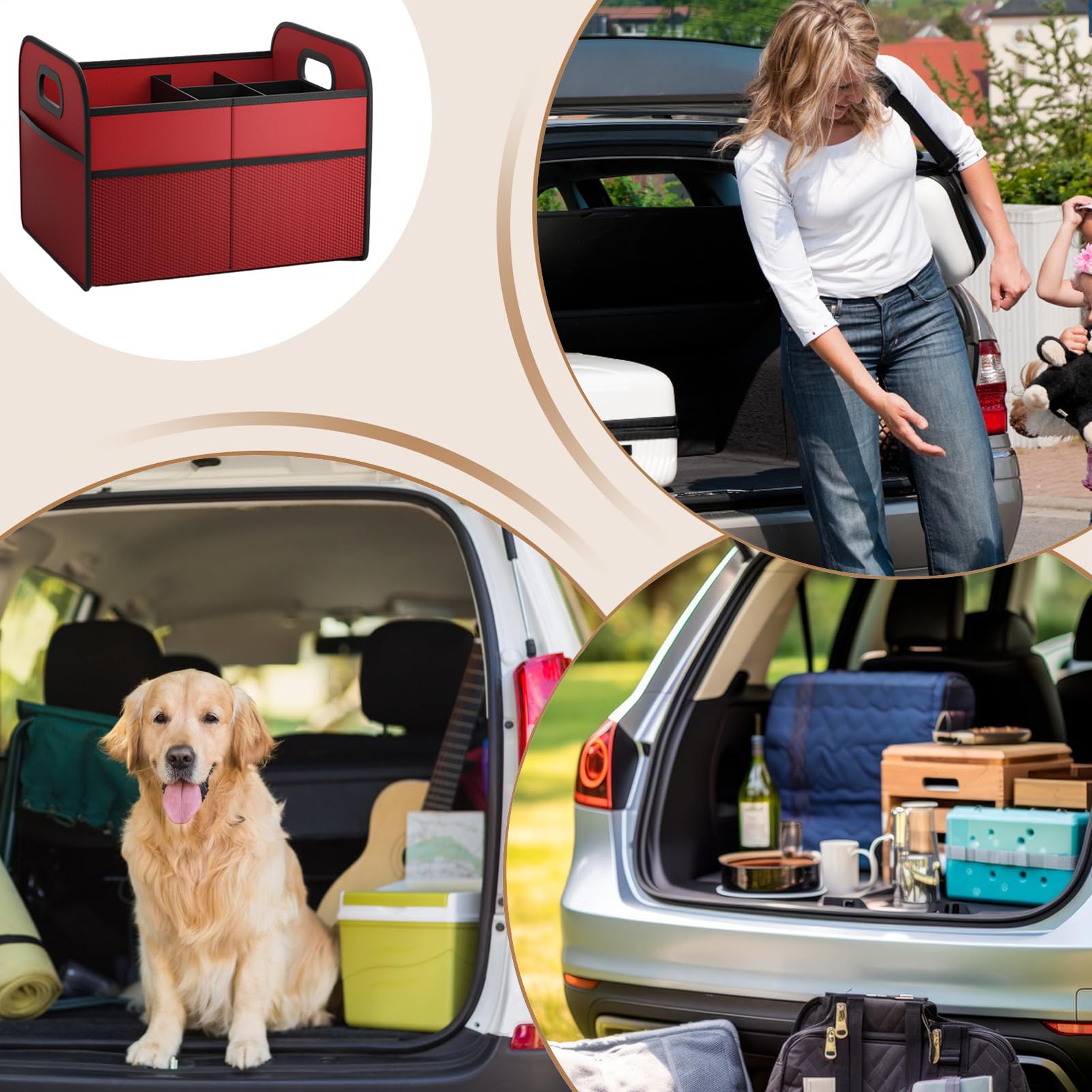 Organizzatore Bagagliaio Auto Organizzatore Bagagliaio Auto Pieghevole | Contenitore 30L Impermeabile Antiscivolo con Maniglie per Spuntini Picnic Campeggio Frutta Verdura