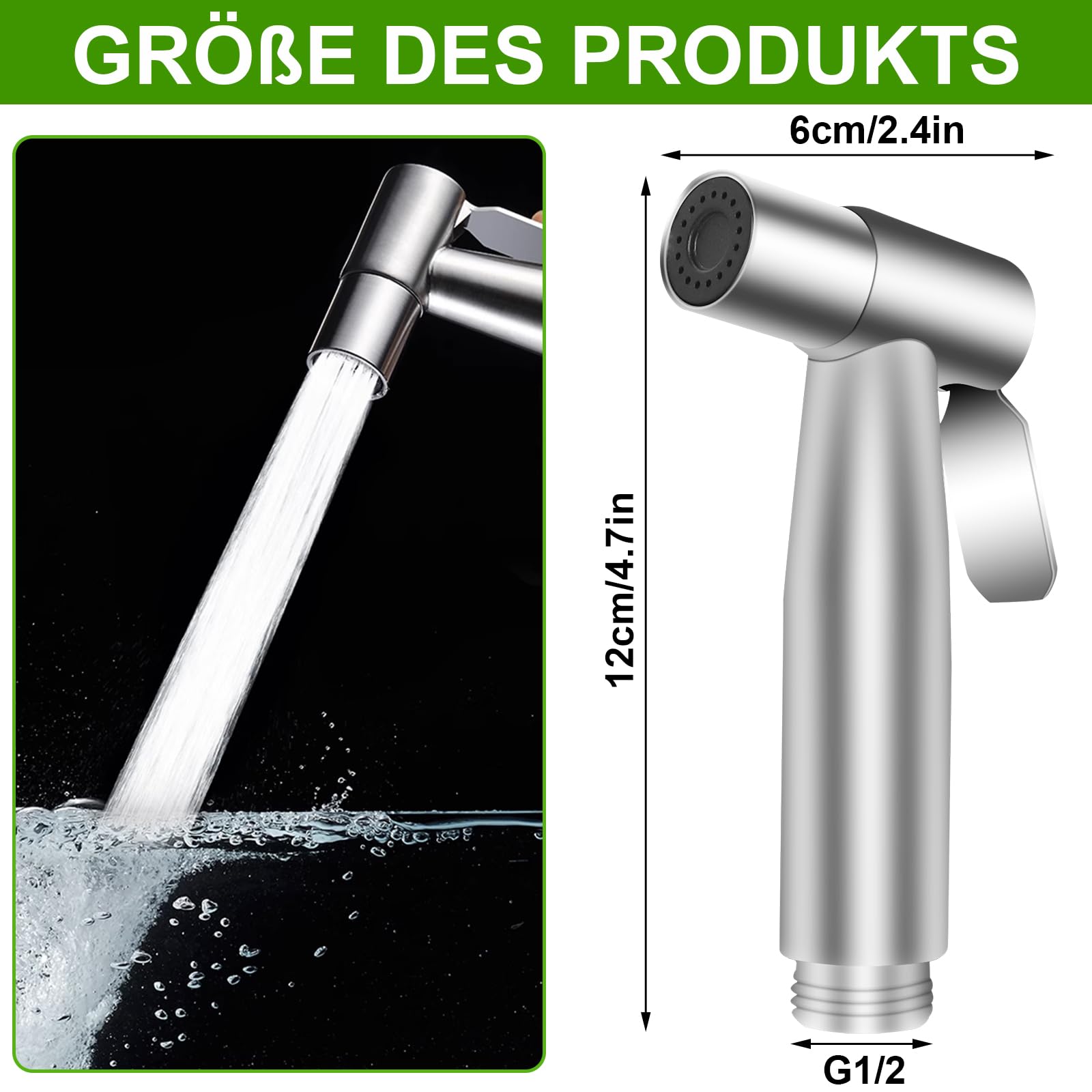 Spruzzatore Doccetta per Bidet Acciaio Inossidabile Idroscopino Doccino Bidet per WC per l'igiene del bagno doccia carta igienica pulizia pannolini (solo soffione, argentato)