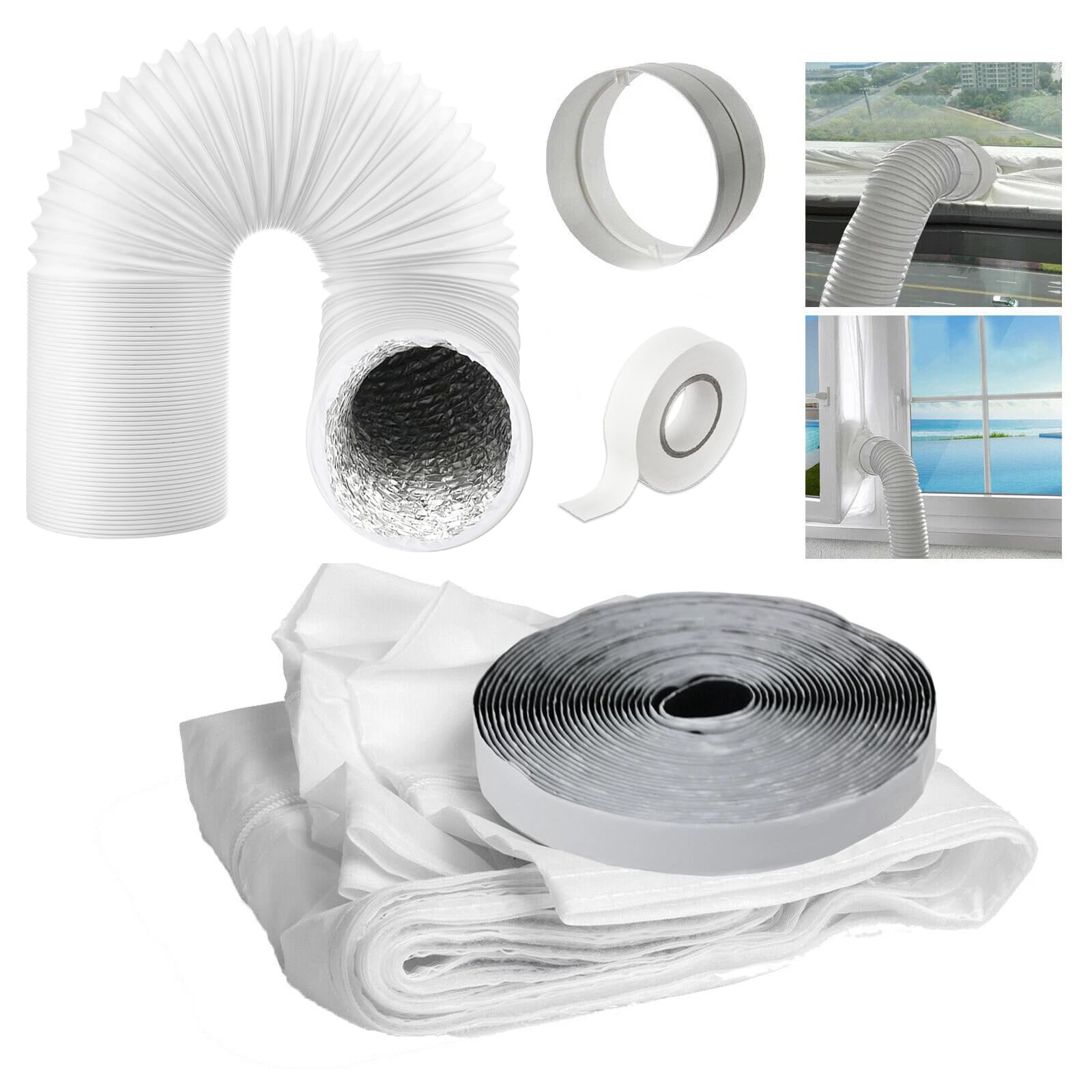 SPARES2GO Window Seal Kit + 3 Metre Vent Hose, Tape + Adapter for Portable Air Conditioning Units