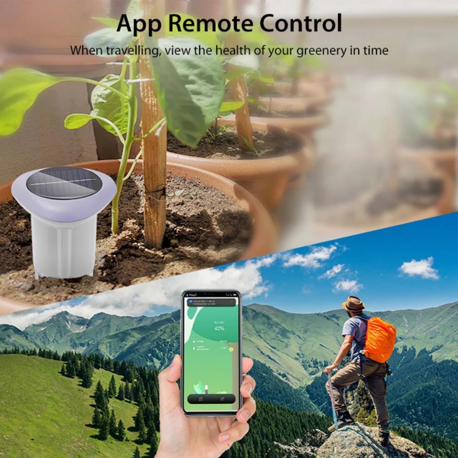 Medidor De Humedad del Suelo, Sensor Solar Inteligente Tuya Inalámbrico De Suelo, Medidor De Temperatura Y Humedad del Suelo, Controlado por App, Termómetro De Suelo para Jardín