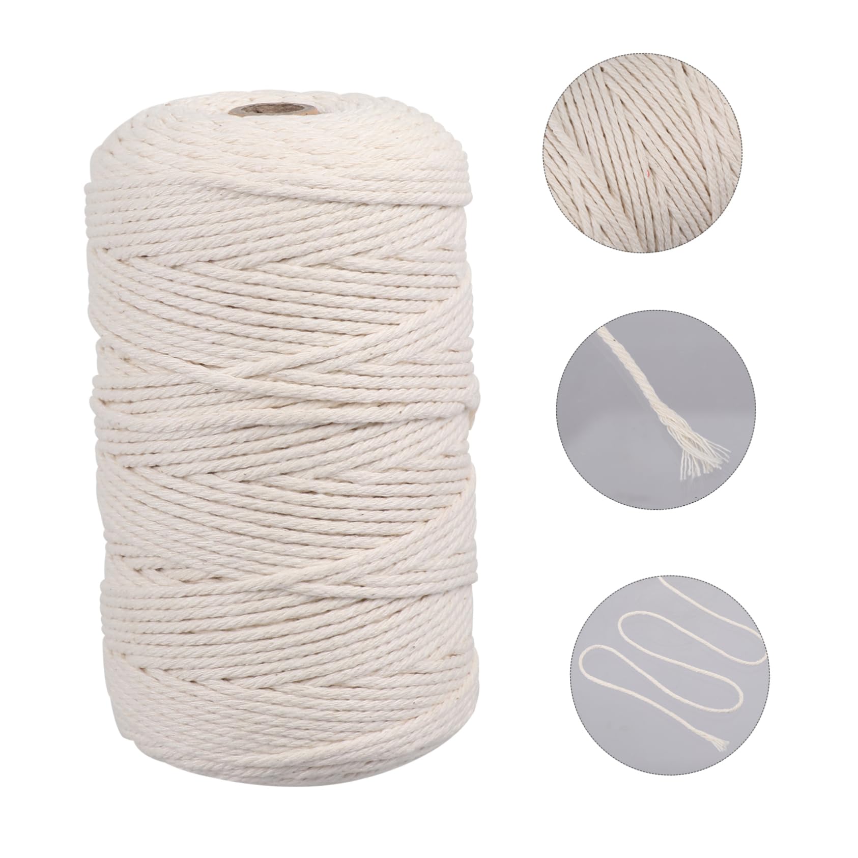 Cordón de Macramé Trenzado Beige de Algodón 200m 3 Mm | DIY y Diseño Bohemio, Textura Suave y Orden Fácil, para Colgar Plantas y Trabajos Artesanales