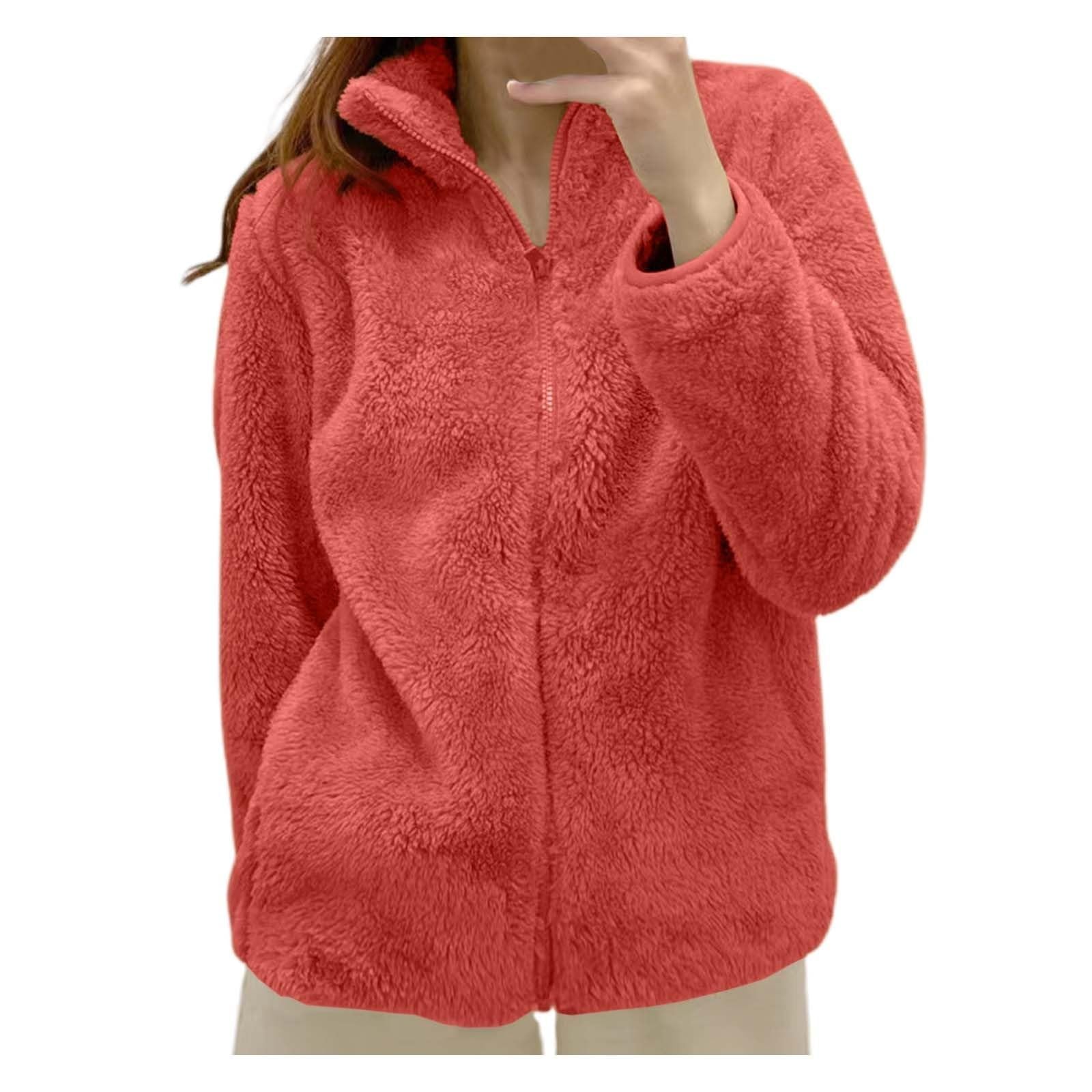 Sherpa Fleece Jacket Women Zip Up High Neck without Hood Warm Bed Jackets Long Sleeve Cozy Fluffy Fuzzy Sweater Coats