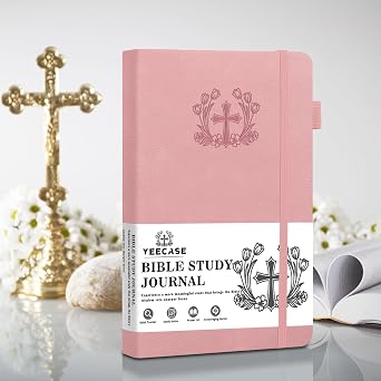 YeeCASE Bible Study Journal, Church Bible Prayer Journal, Study Scripture Notebook for Note Taking Reflection, Based Religious Gifts and Bible Study Supplies (Pink)
