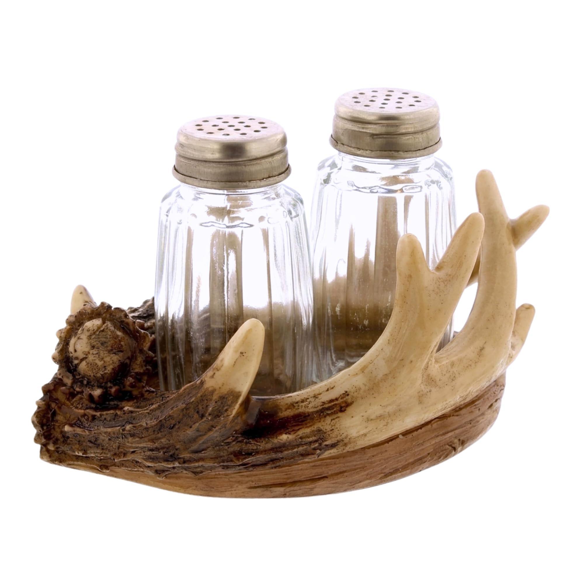 The Bridge Collection Wildlife - Juego de salero y pimentero de cuernos de ciervo, accesorio de mesa de comedor y cocina estilo cabaña, decoración de cabina temática de caza