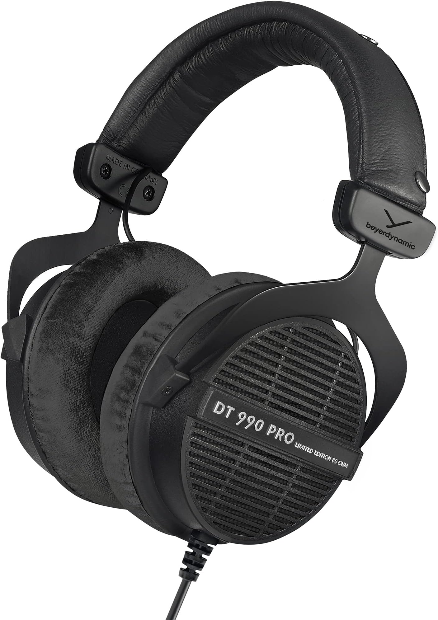 DT 990 PRO, 80 Ohm, Open Back, Over Ear, Wired Professional Studio Headphones, Gaming, Podcast, Audiophile, Mixing, 3m Straight Cable, Black with Limited Edition Black Velour Ear Pads
