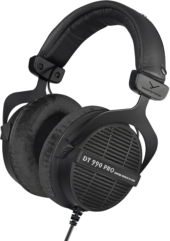 beyerdynamic DT 990 PRO Studio Headphones (80 Ohm, Negro) (Renovado) | Parte posterior abierta, sobre la oreja, audiófilo profesional con cable, juegos, podcast, mezcla, almohadillas de terciopelo negro