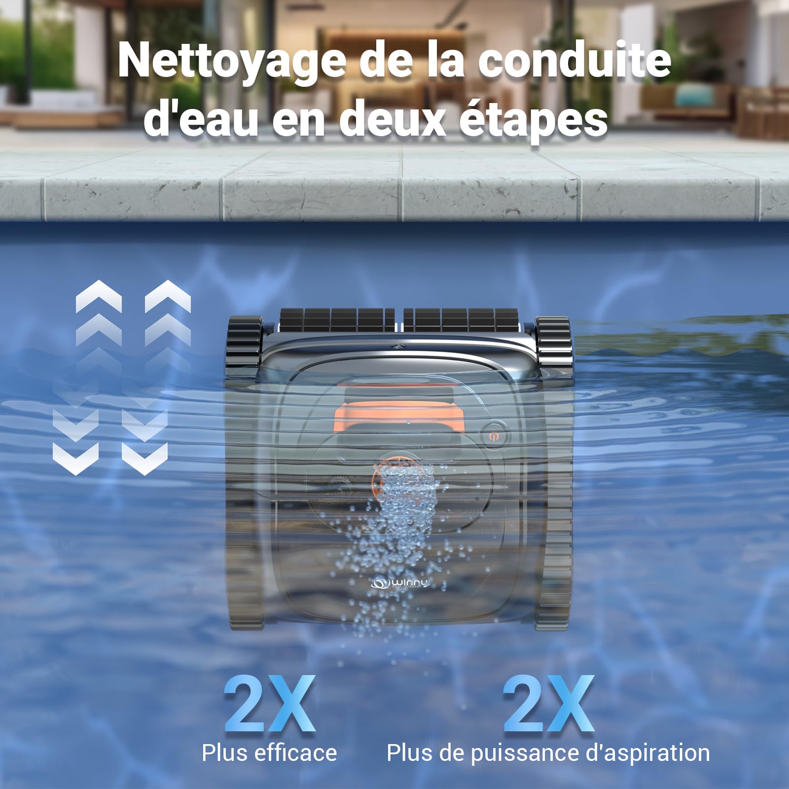 WINNY POOL CLEANER C1 by Wybot Robot Piscine sans Fil-Nettoie Fond et Parois, Navigation Intelligente, Autonomie 210 Min, Stationnement Automatique, Contrôle par APP,Orange Noir