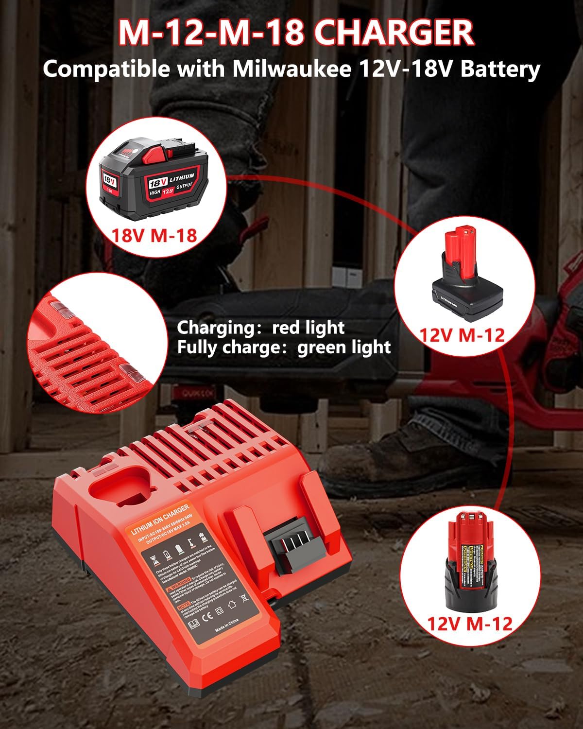 HOCHSTERN 2Pack 15.0Ah Replacement for Milwaukee M18 Battery and Charger Combo Compatible with Milwaukee 18V Battery and 18 Volt Cordless Power Tools (Red)