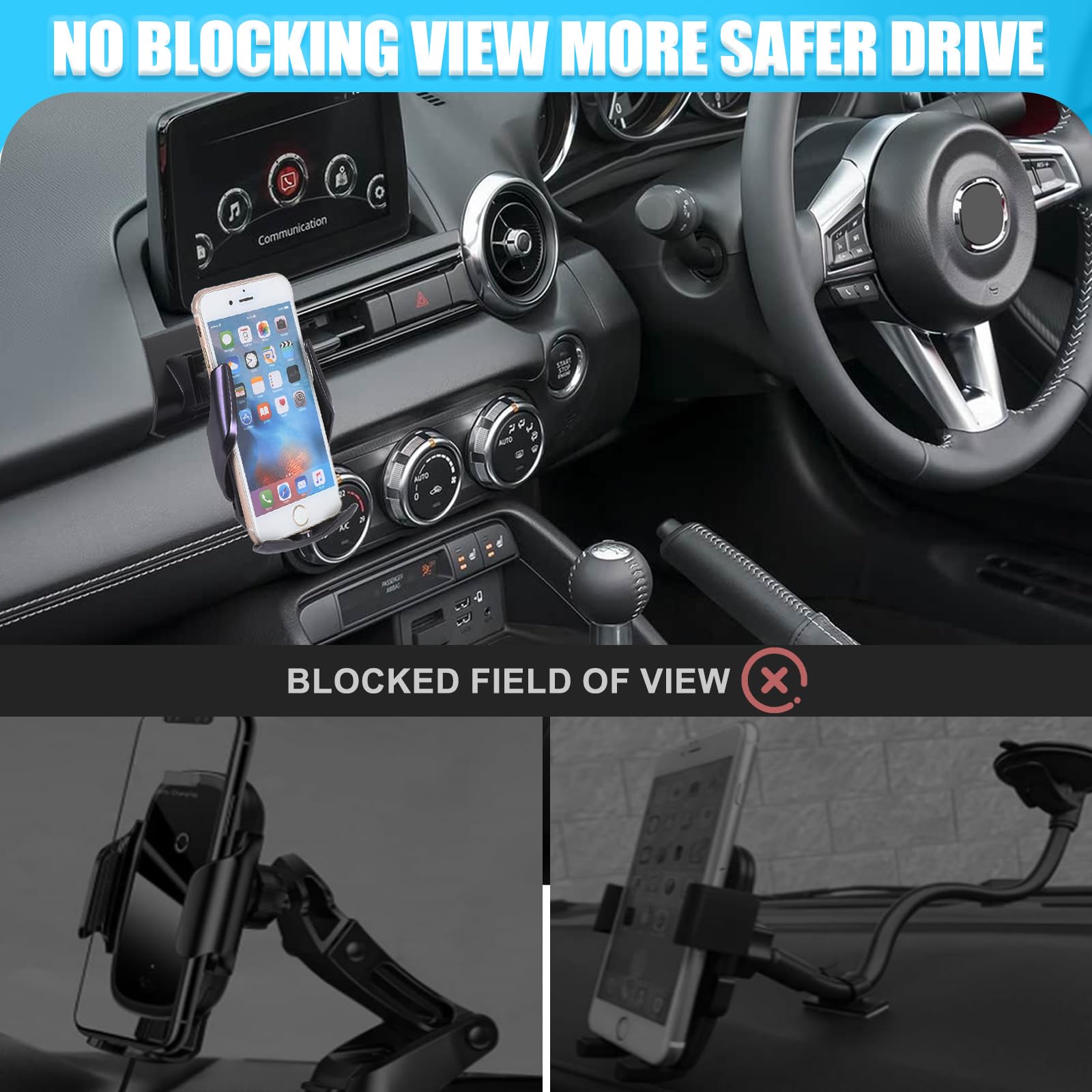 METYOUCAR Soporte de teléfono de coche para Mazda MX-5 ND 2016-2024, rejilla de ventilación central, lado izquierdo, giratorio, soporte fijo para teléfono móvil para coche, apto para iPhone, Android