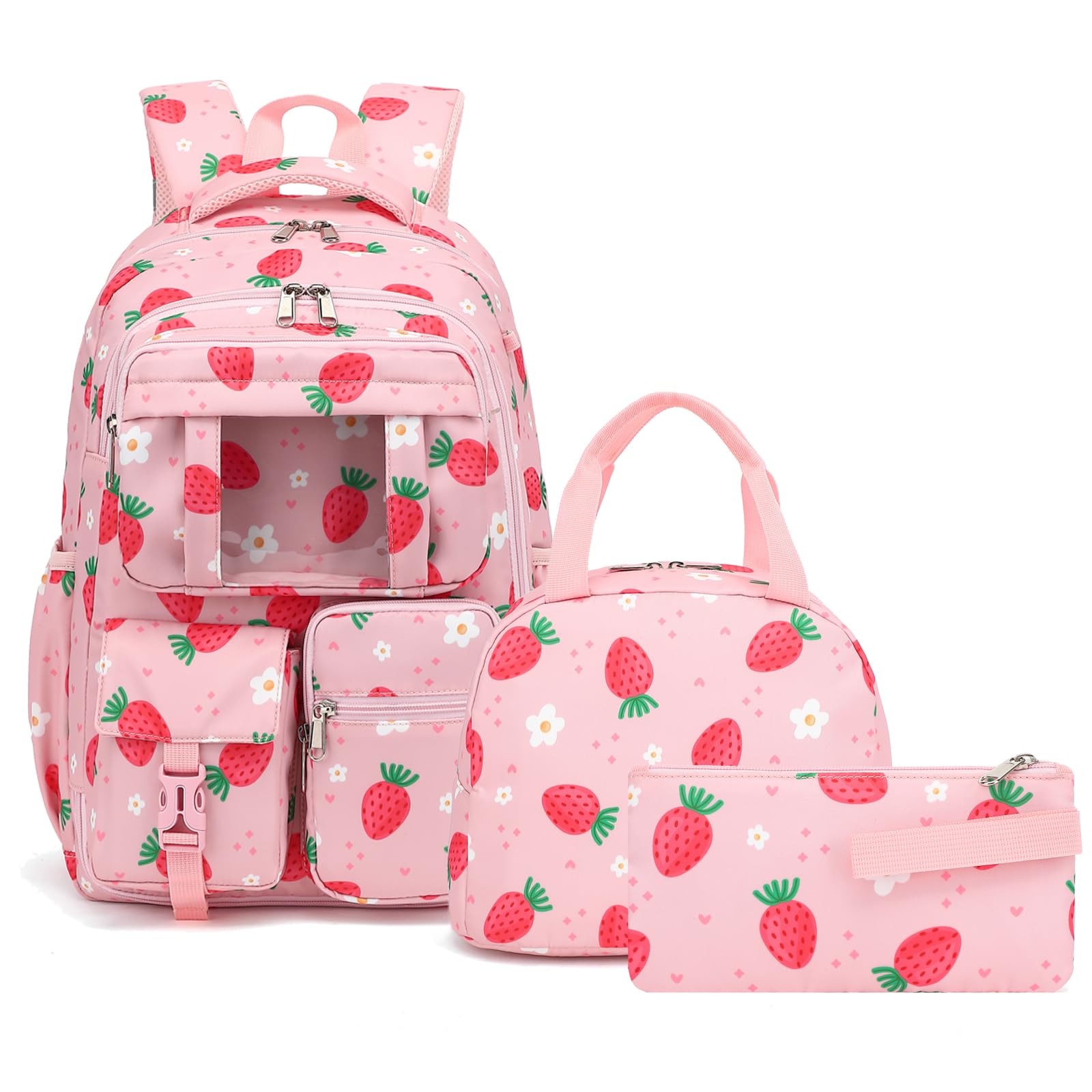 Xunteny School Backpack for Girls 3Pcs Set Elementary Middle School Book Bags with Lunch Box Pencil Case