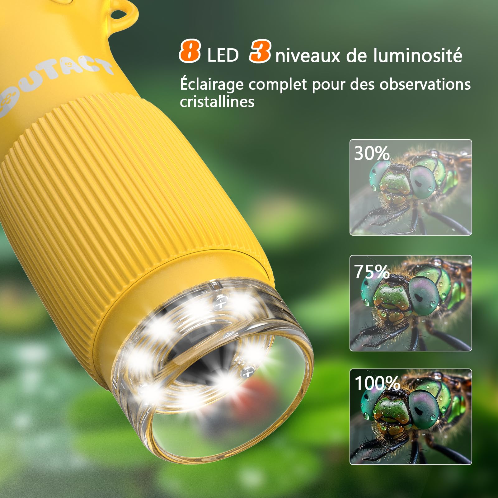 Microscope NuméRique pour Enfants, 2.0 IPS Mikroskop Portable avec 8 LumièRes LED,50-1000X,4 Niveaux de RéGlage, avec Fonction Photo Video,pour Enfants de 4 à 12 Ans