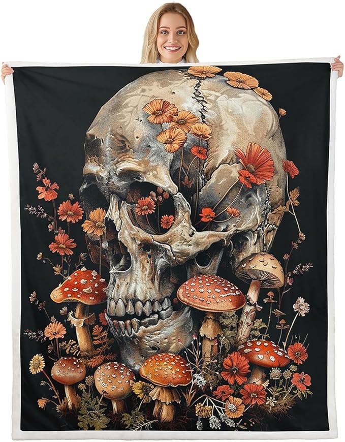 Erosebridal Sugar Skull Blanket Gothic Mushroom Throw Blanket 30