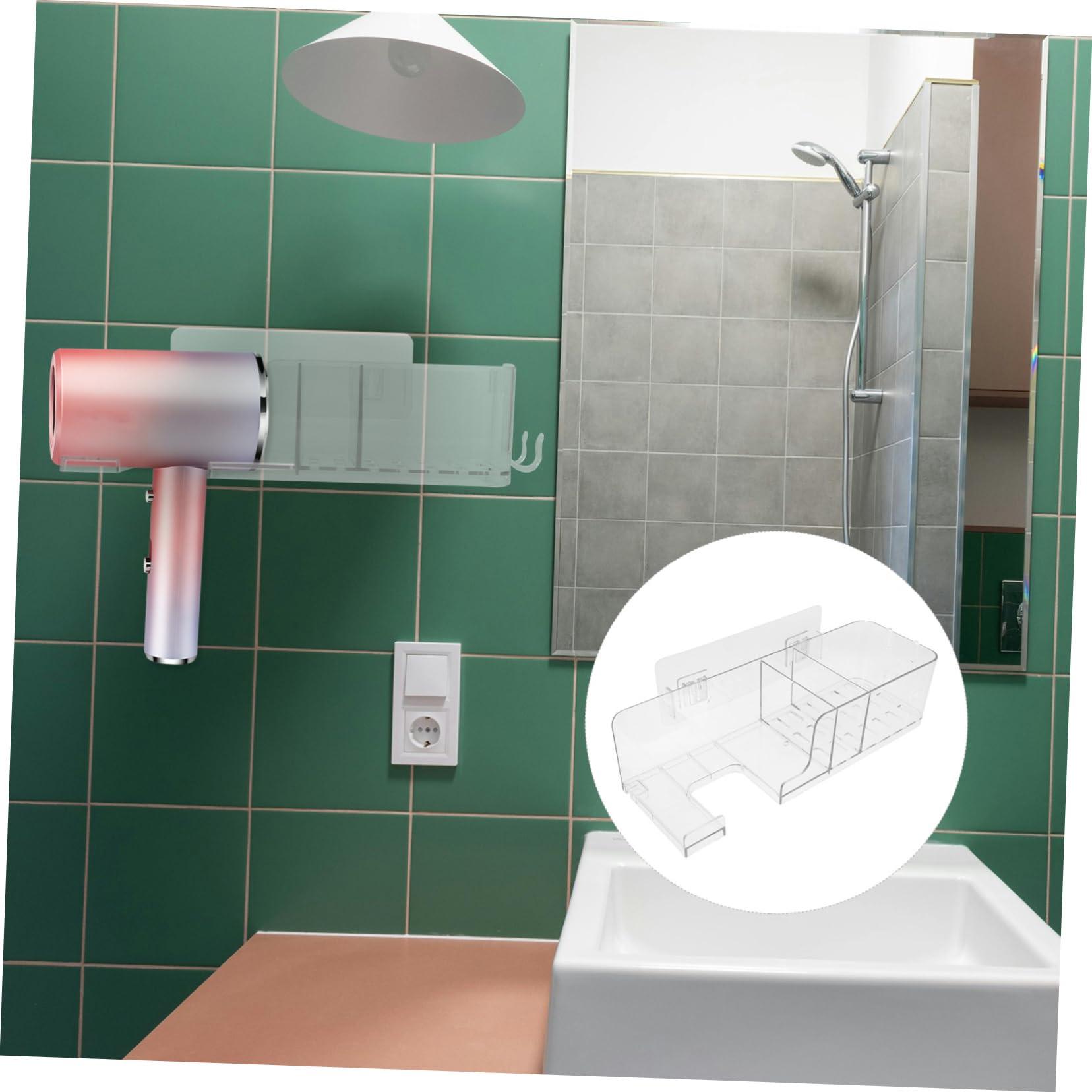 SOLUSTRE Hair Dryer Holder Wall-Mounted Storage Rack No Nail Strong Rust-Proof for Bedroom Bathroom Easy Install