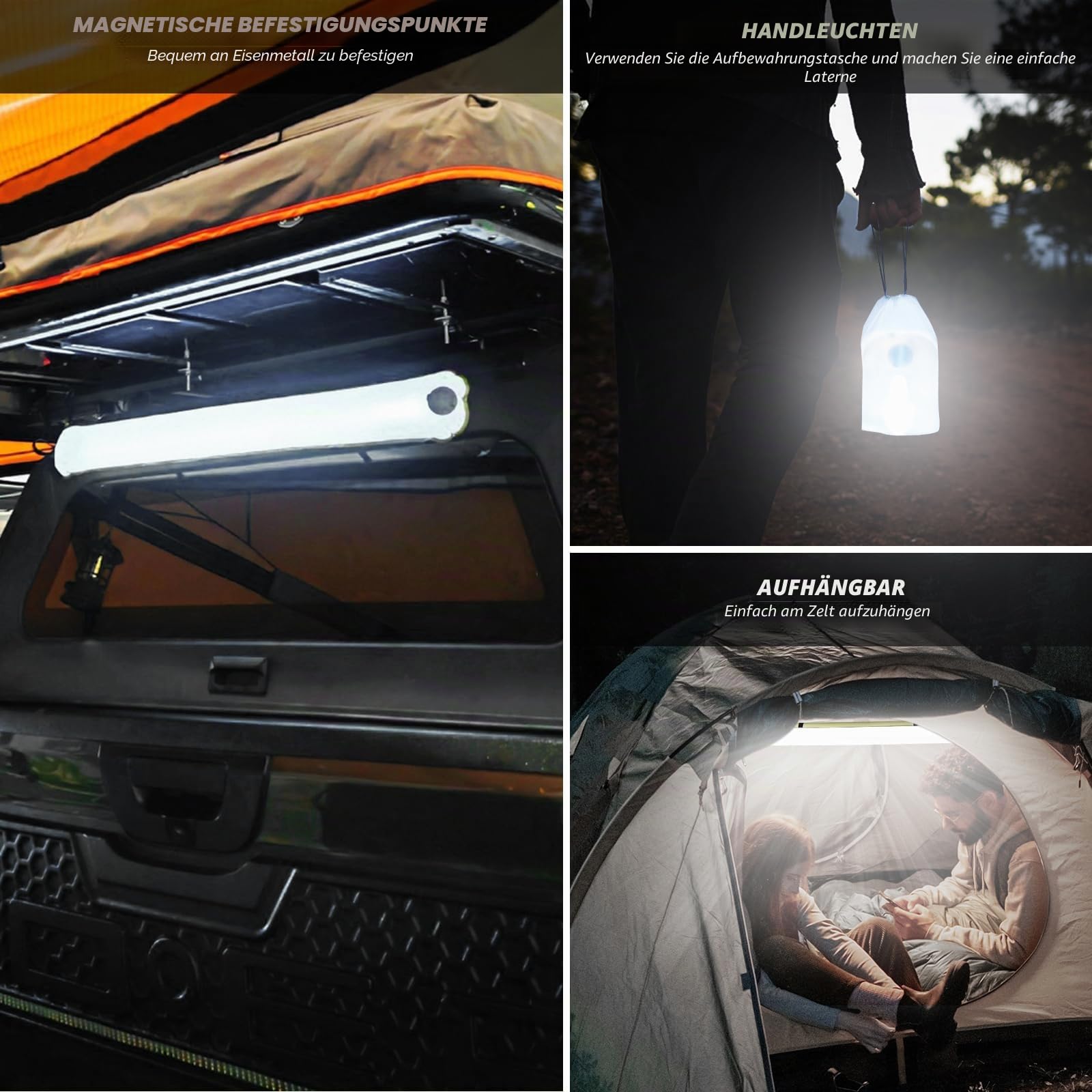Qoolife Solar LED Campinglampe Aufladbar, Faltbare Camping Licht Lampe Energienbank mit 2 Lademethoden (Solar/USB) und 4 Lichtmodi für Outdoor, Stromausfällen, Notfall, Ausfälle, Angeln 85CM