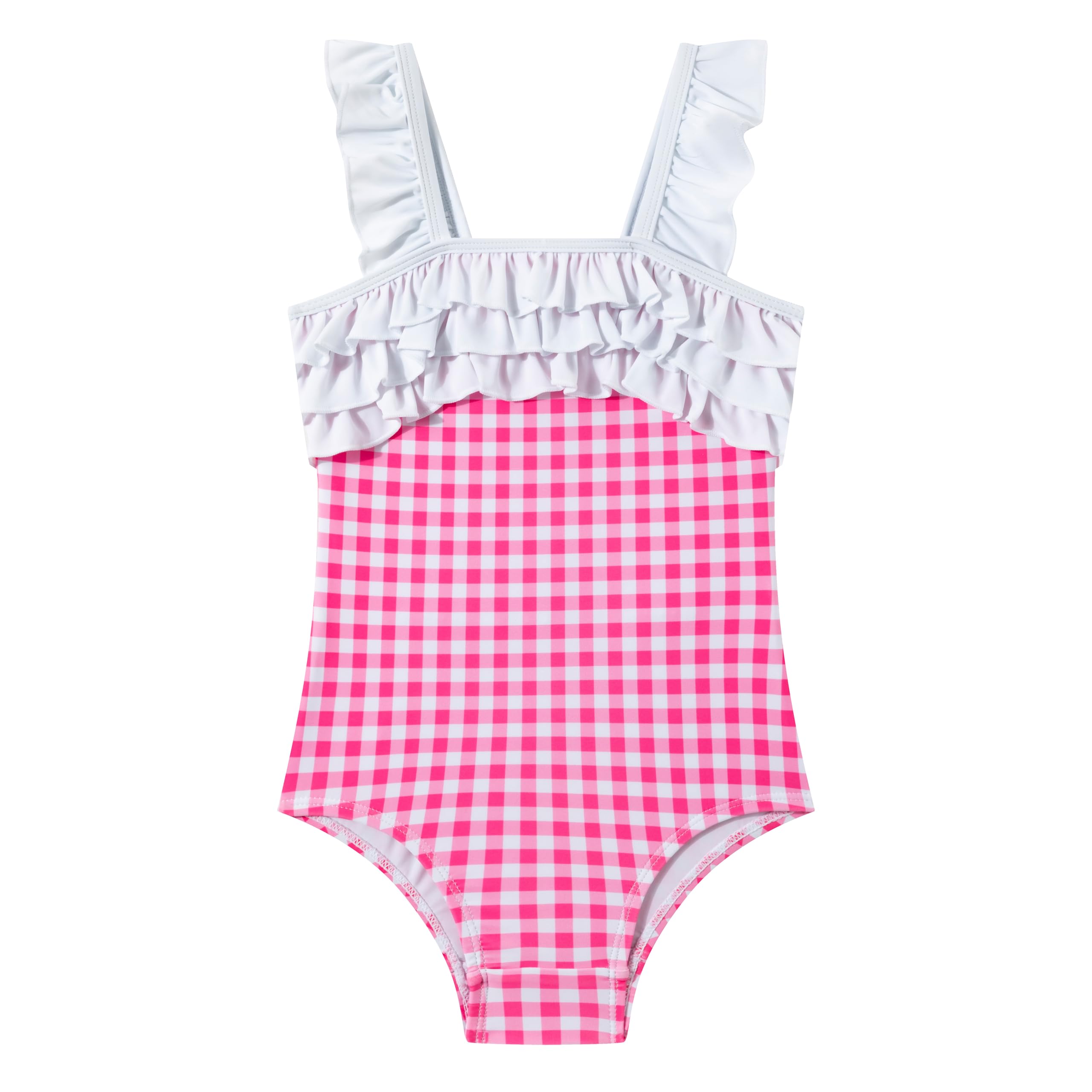 LIZENS Girls One Piece Swimwear Checker Print Ruffles Bathing Suit for Kids Size 2-12