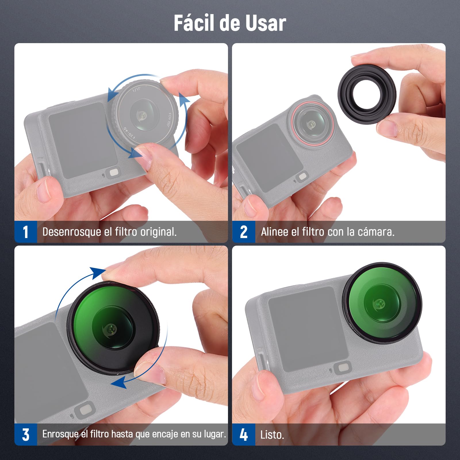 NEEWER CPL + ND Filtro Juego Compatible con DJI Osmo Action 6 Solo, 4 Pack ND8/16/32 Ajustable Polarizador Circular, Objetivo Polarizer, Accesorio Action Cam con Revestimiento Multicapa Rosca, FL-B100