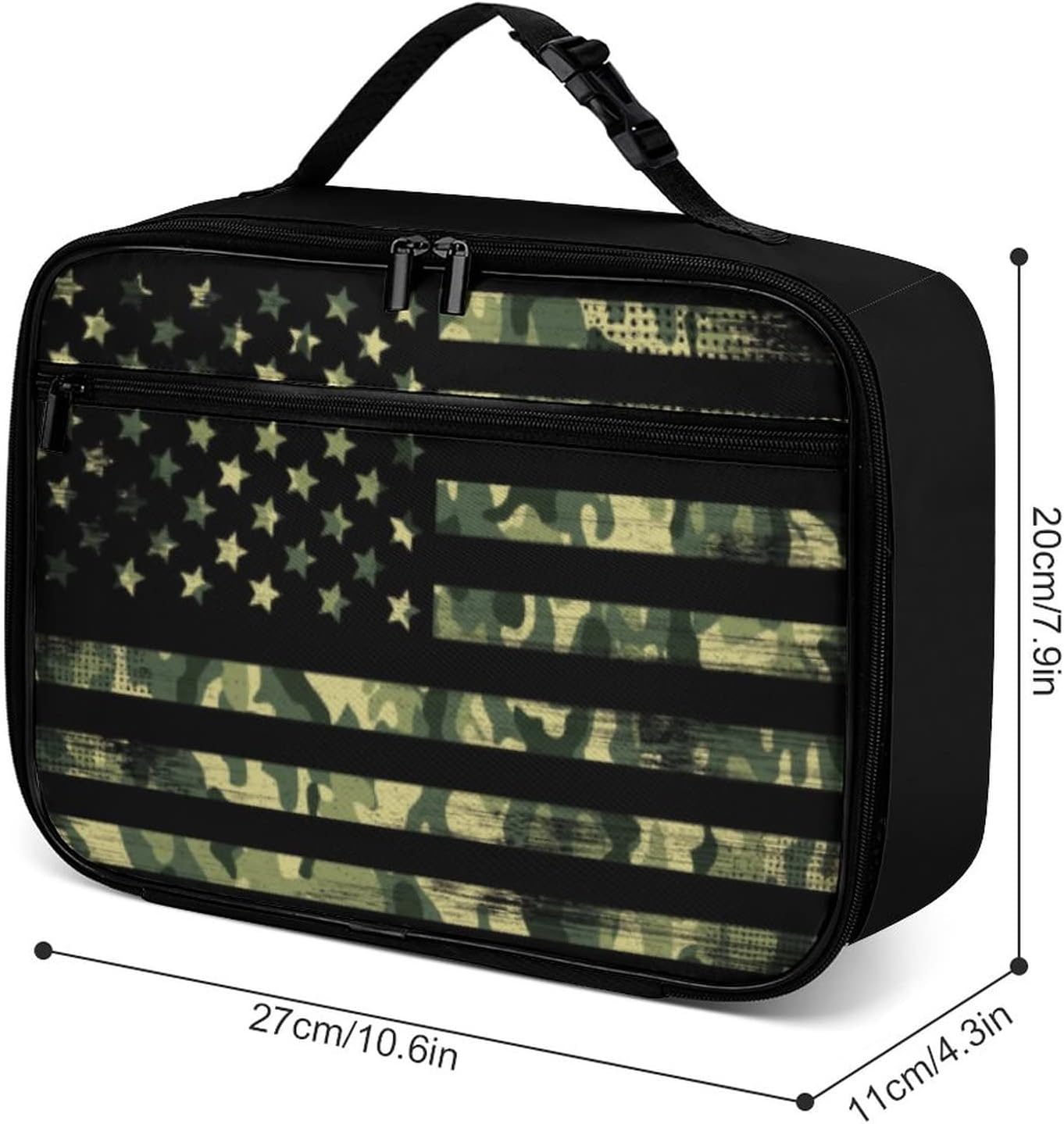 American Flag With Camouflage Reusable Lunch Box Insulated Lunch Bag Cooler Bag Lunchbox Meal Food Container Tote Bag for Women Kids Girls Boy School Camping Hiking Picnic Beach Travel