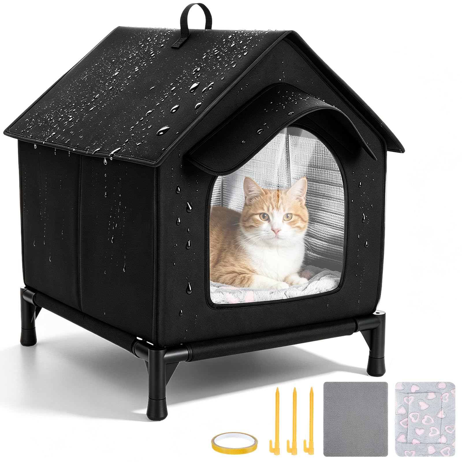 Outdoor-Katzenhaus, abnehmbares Dach, wasserdicht, inkl. Plüschkissen