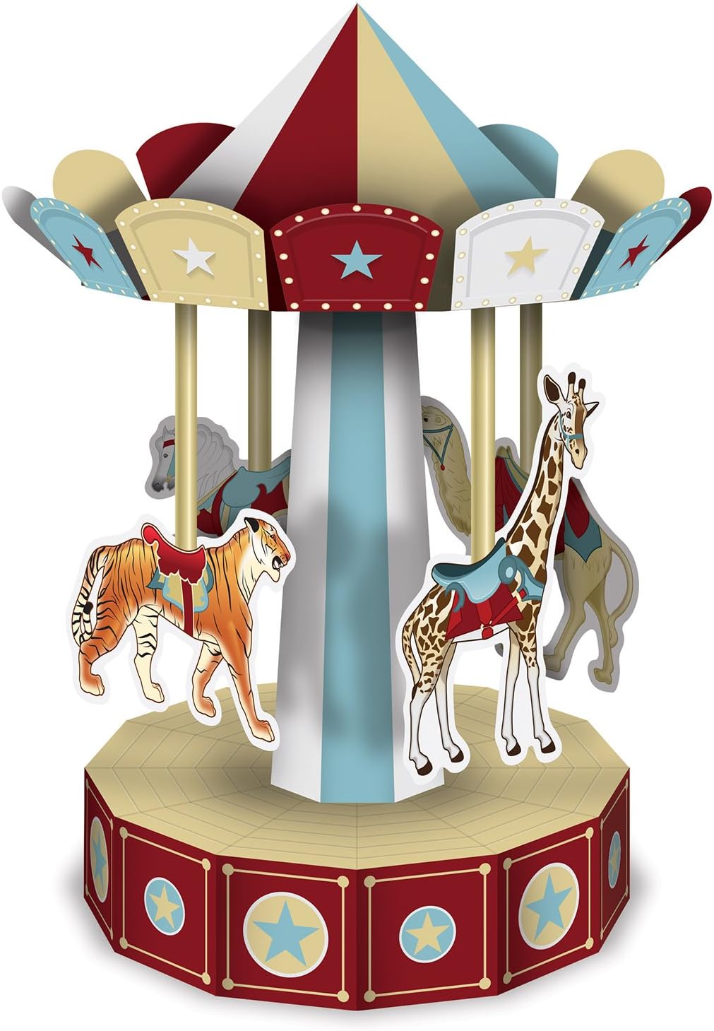 Beistle Club Pack Vintage Circus 3-D Carousel Centerpiece, Box Contains 12 Carousel Centerpieces