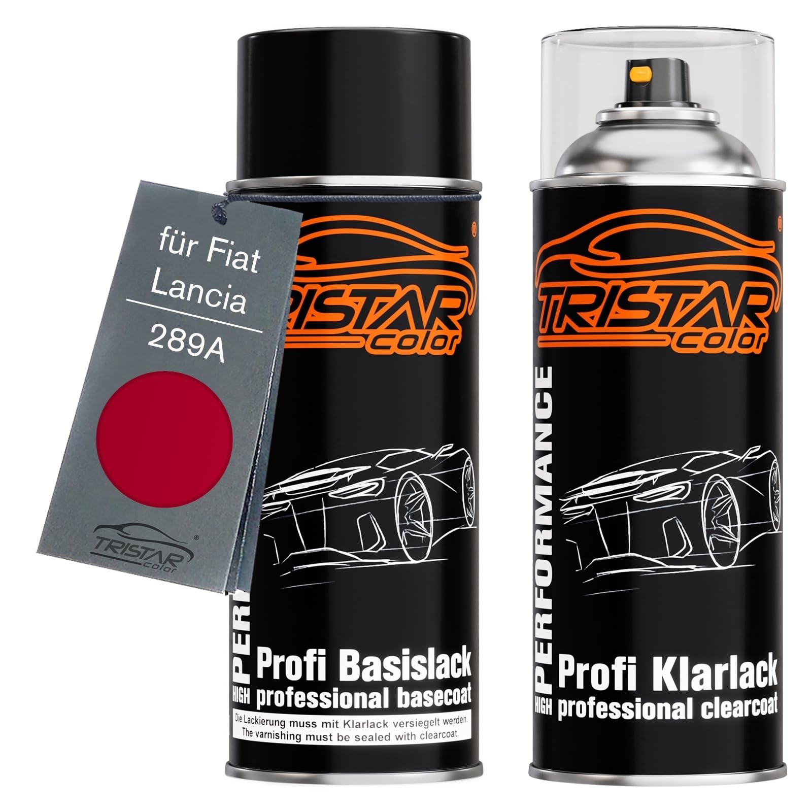 TRISTARcolor Car paint Spray can set for Fiat/Lancia 289A Rosso Suberbo/Italian Red Base coat clear coat spray can 400ml