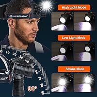 Vista 3 de Aikertec Linterna frontal recargable, 100000 lm, 6 modos, faros impermeables con luz roja, faros delanteros de batería de espera de 80 horas