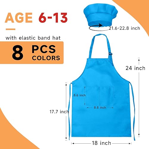 Miniatura 8 de Kids Apron and Chef Hat Set Bulk Childrens Bib with 2 Pockets Adjustable for Boys Girl's Cooking Baking Painting