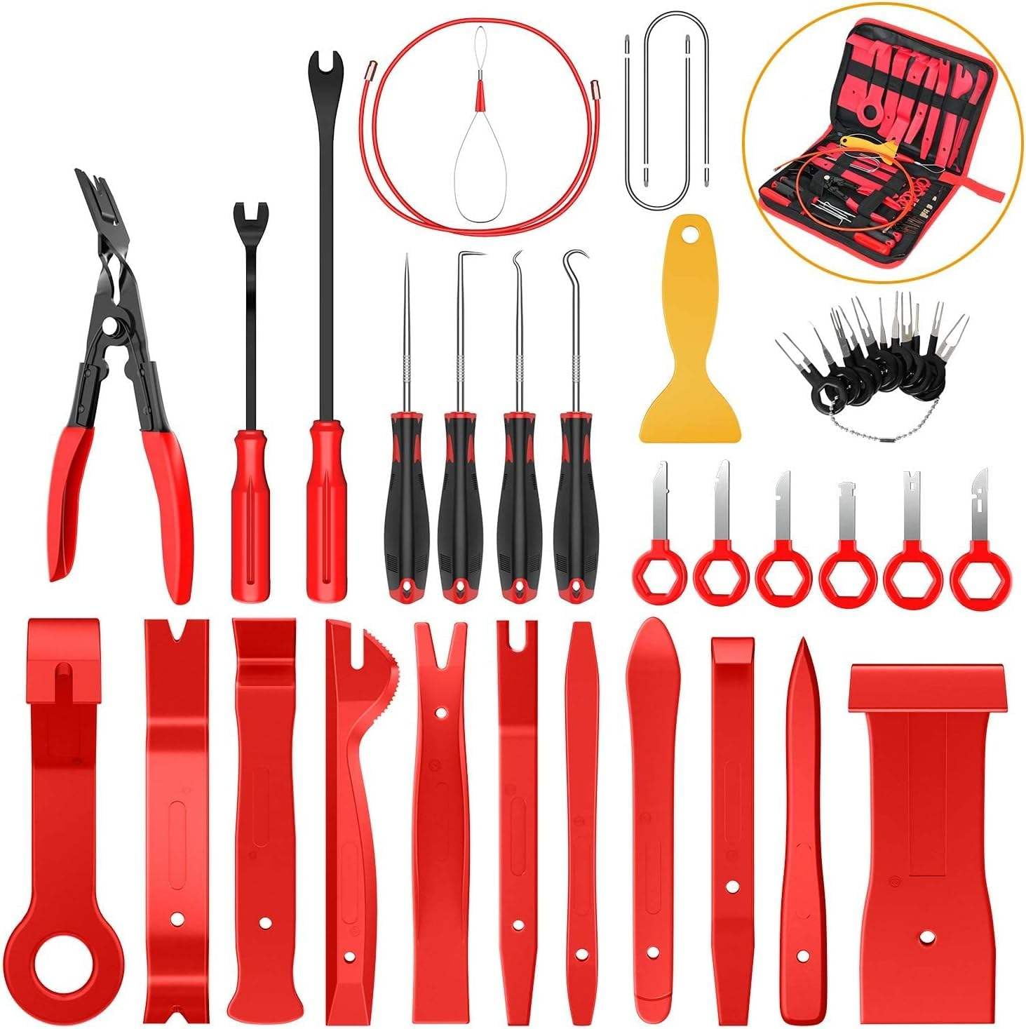 Universal Car Trim Removal Tool Kit, Auto Door Panel Dashboard Clip Remover Pry Tools Set for Car Interior, Stereo, Dashboard, Upholstery Installation & Repair (40PC-RED)-picture-14