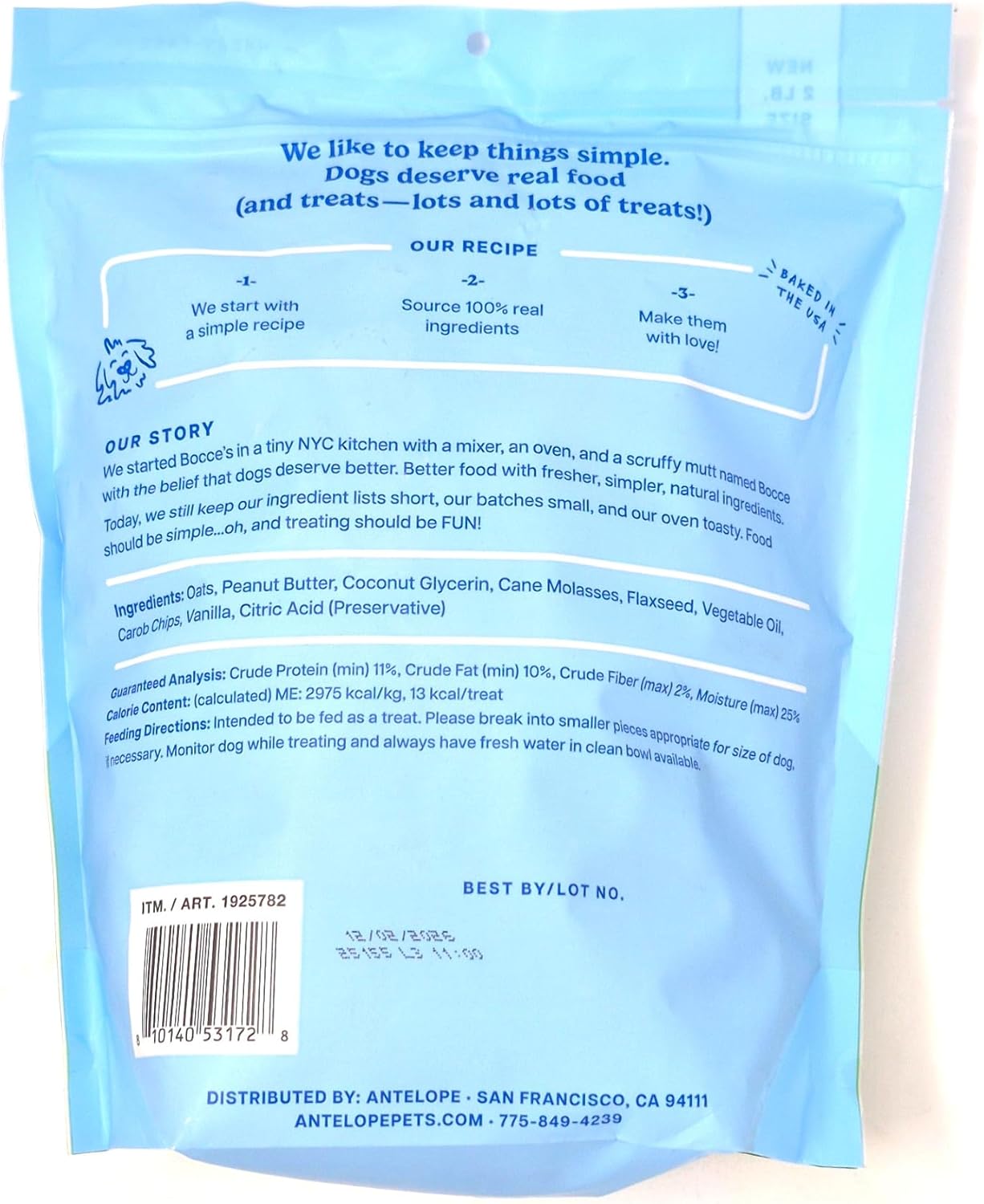 Bocces Bakery Campfire S'Mores Soft & Chewy Dog Treats. Peanut Butter, Carob & Vanilla Recipe. Peanut Butter Dog Treats. 32 oz.